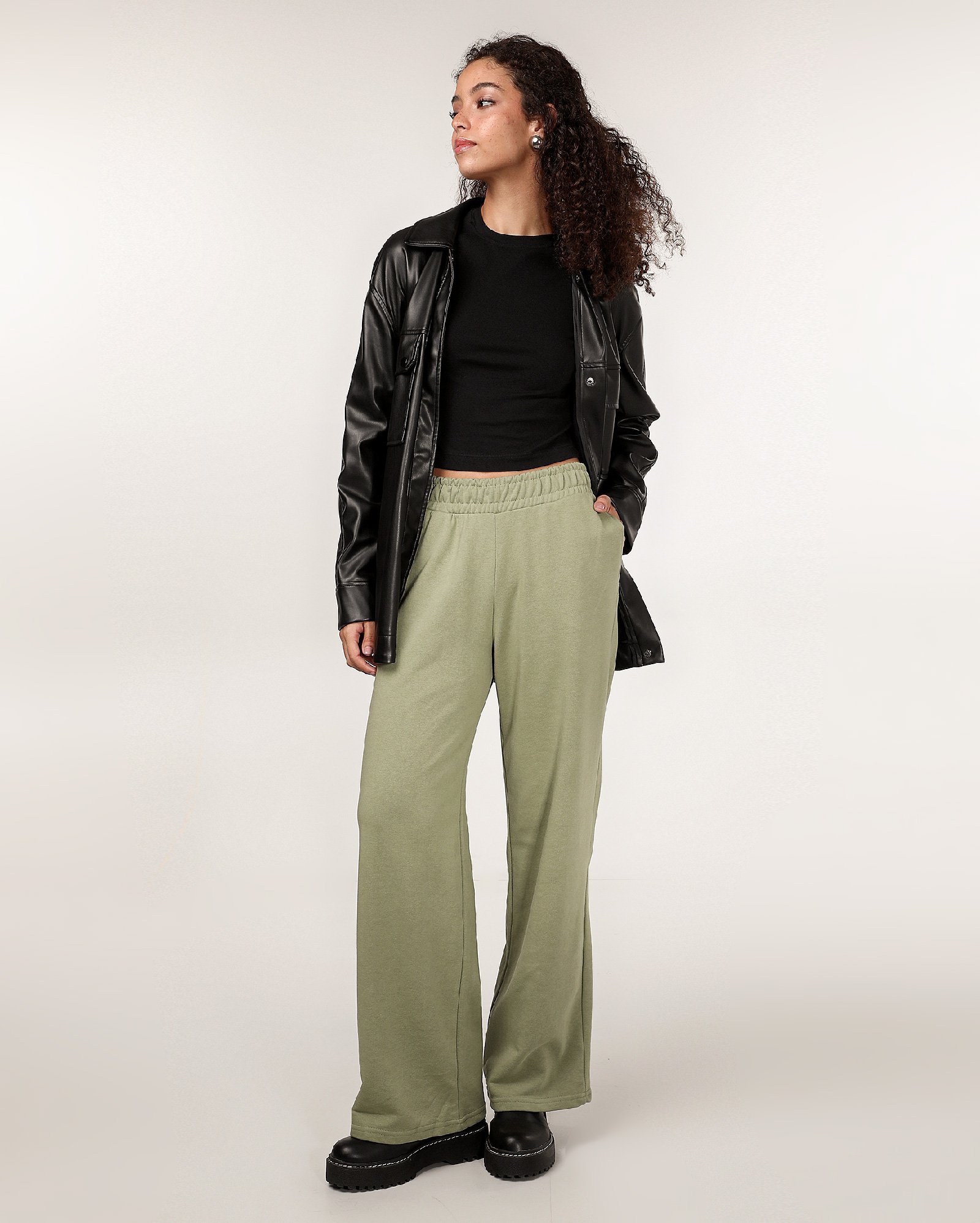 Calça de moletom feminina pantalona clássica - Verde Musgo | Pool Basics