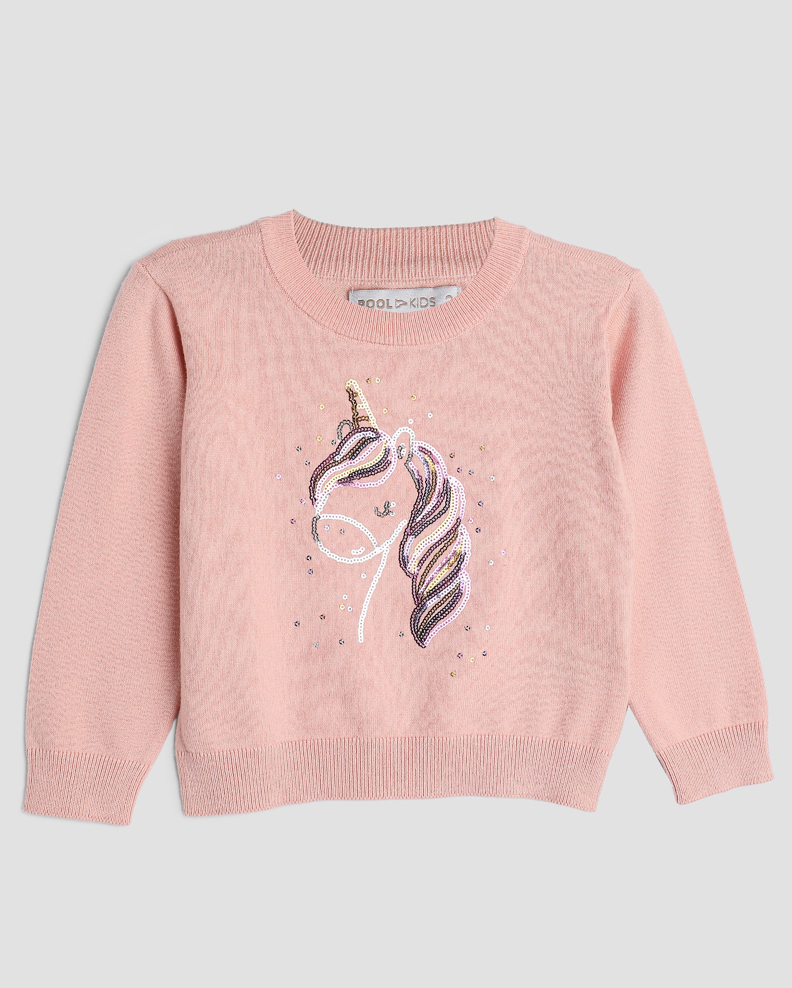 Suéter infantil de tricot unicórnio paetê 1-4A rosa | Pool Kids