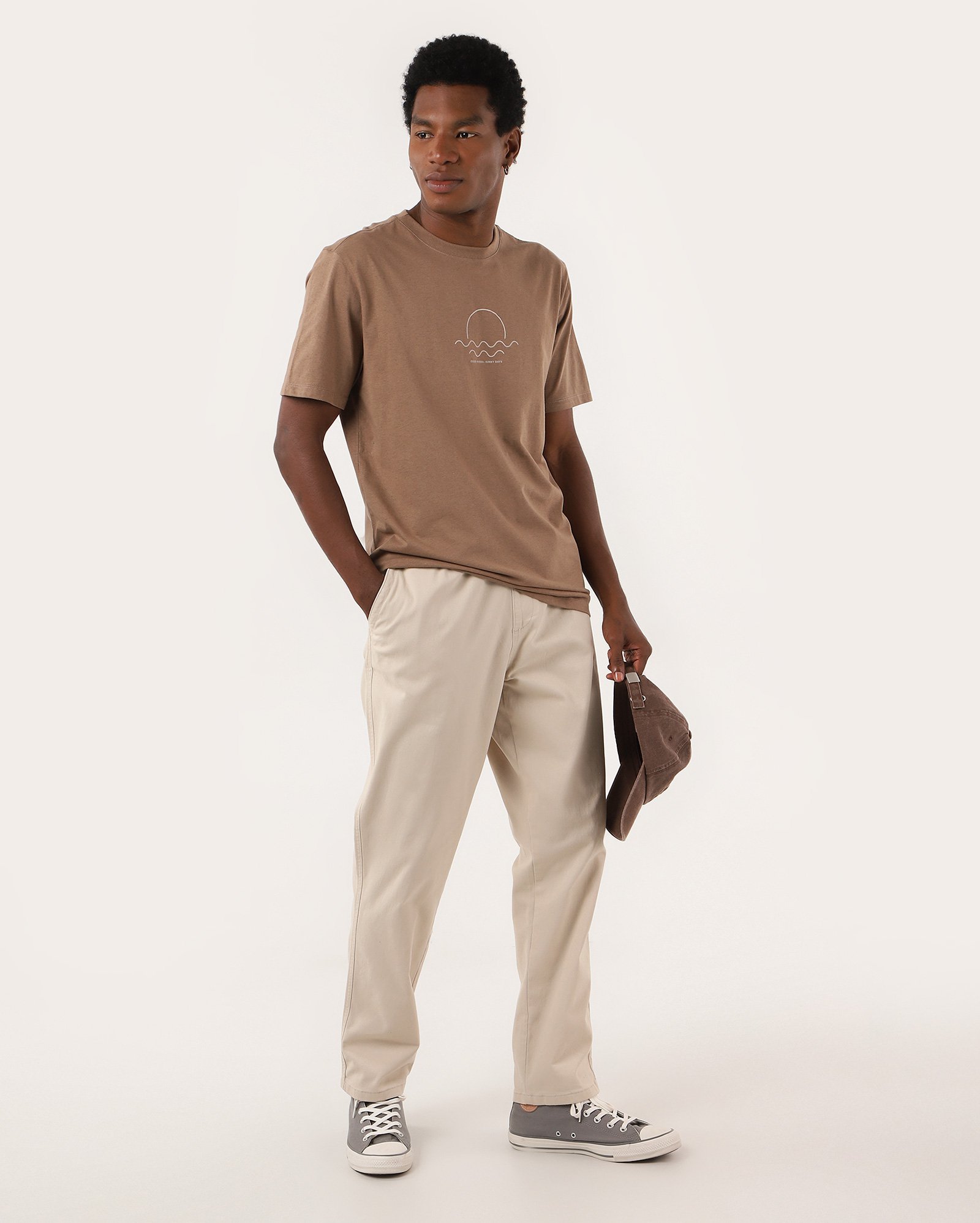 Calça sarja masculina jogger cós elástico bege | Pool Jeans