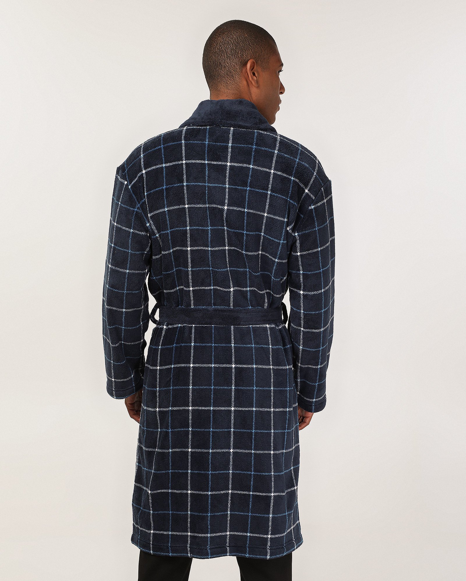 Robe masculino em fleece xadrez com bolsos azul | Riachuelo