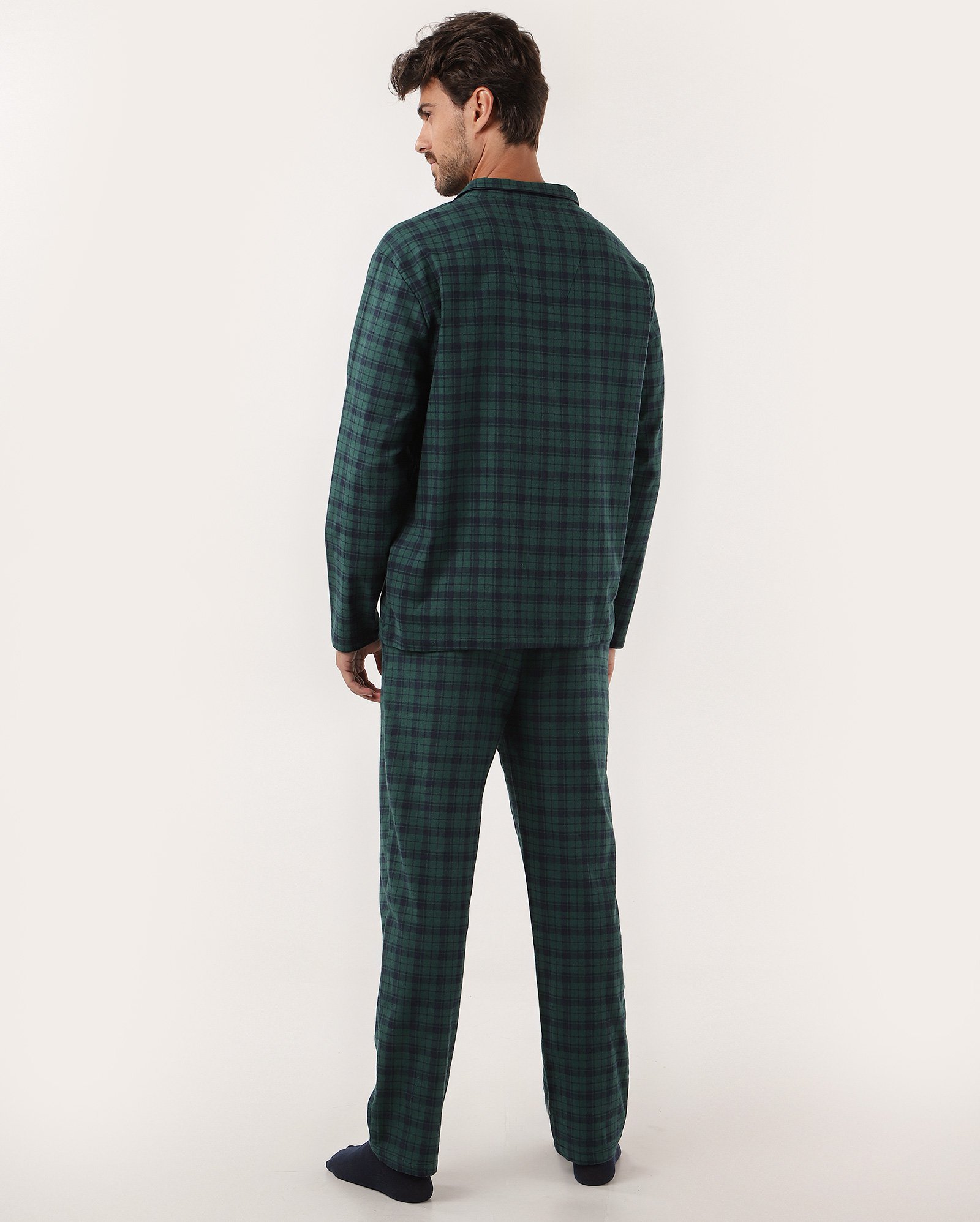 Pijama longo masculino americano flanelado xadrez verde | Riachuelo