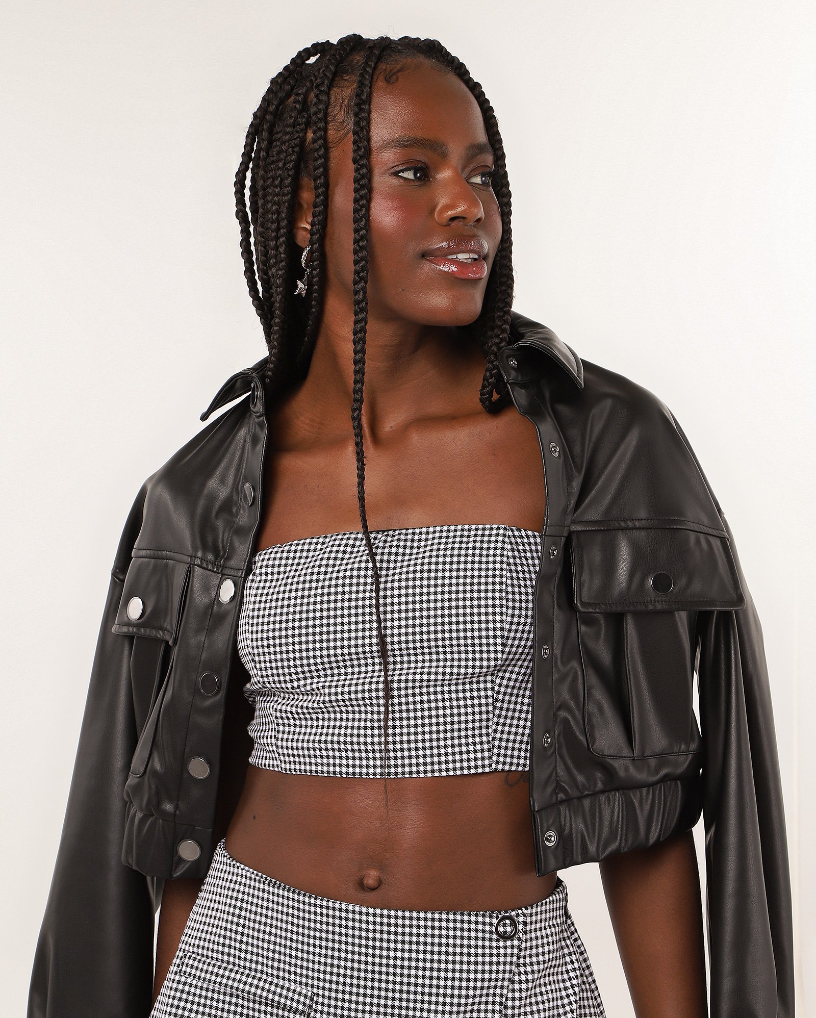 Top strapless xadrez vichy com lastex branco | Pool