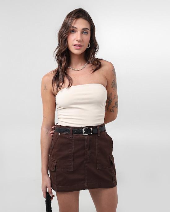 Mini saia Pool Jeans cargo cintura média feminina