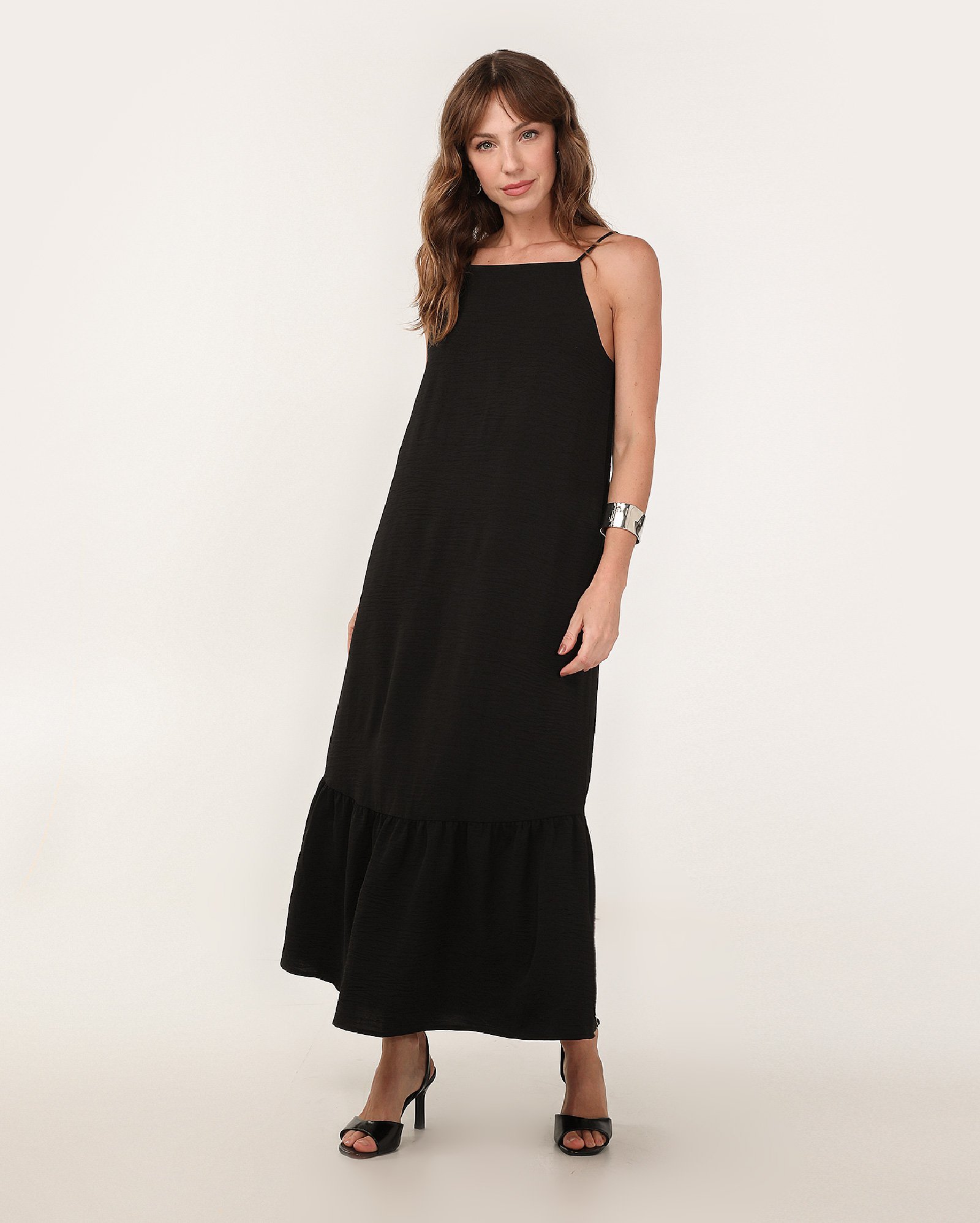 Vestido midi reto crepe texturizado - Preto | AK by Riachuelo