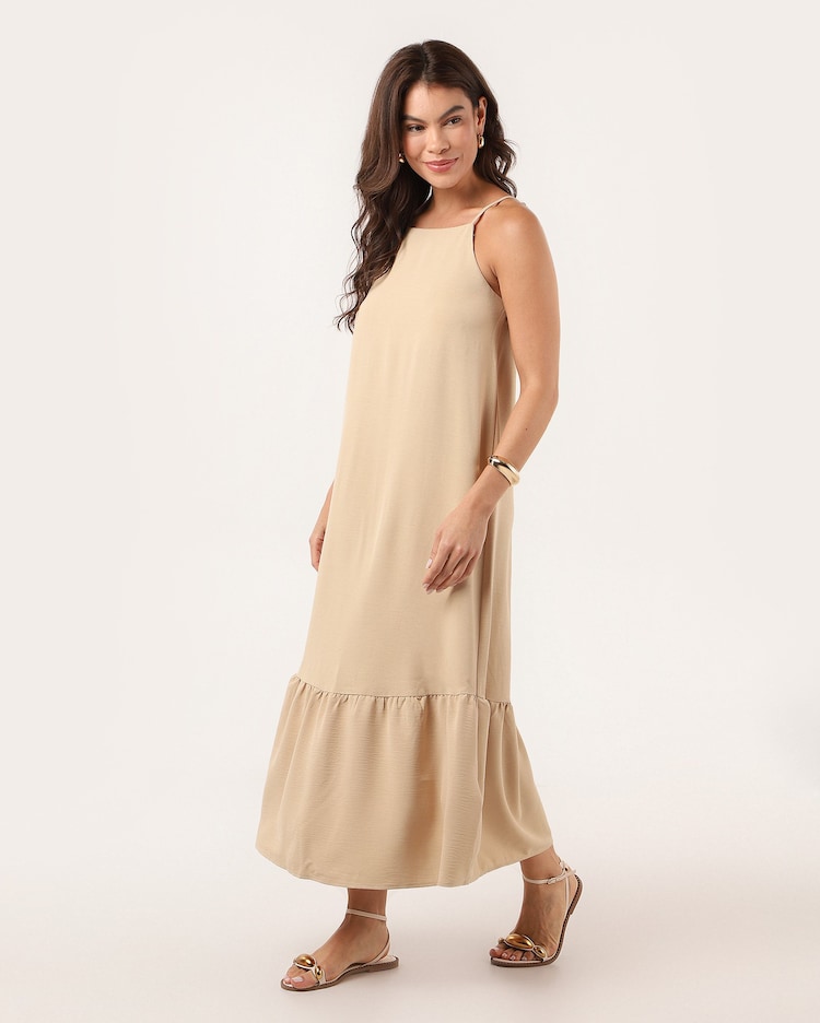 Riachuelo Vestido midi reto crepe texturizado Azul Escuro AK