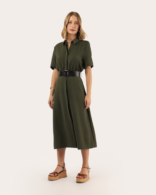 Chemise midi evasê com cinto