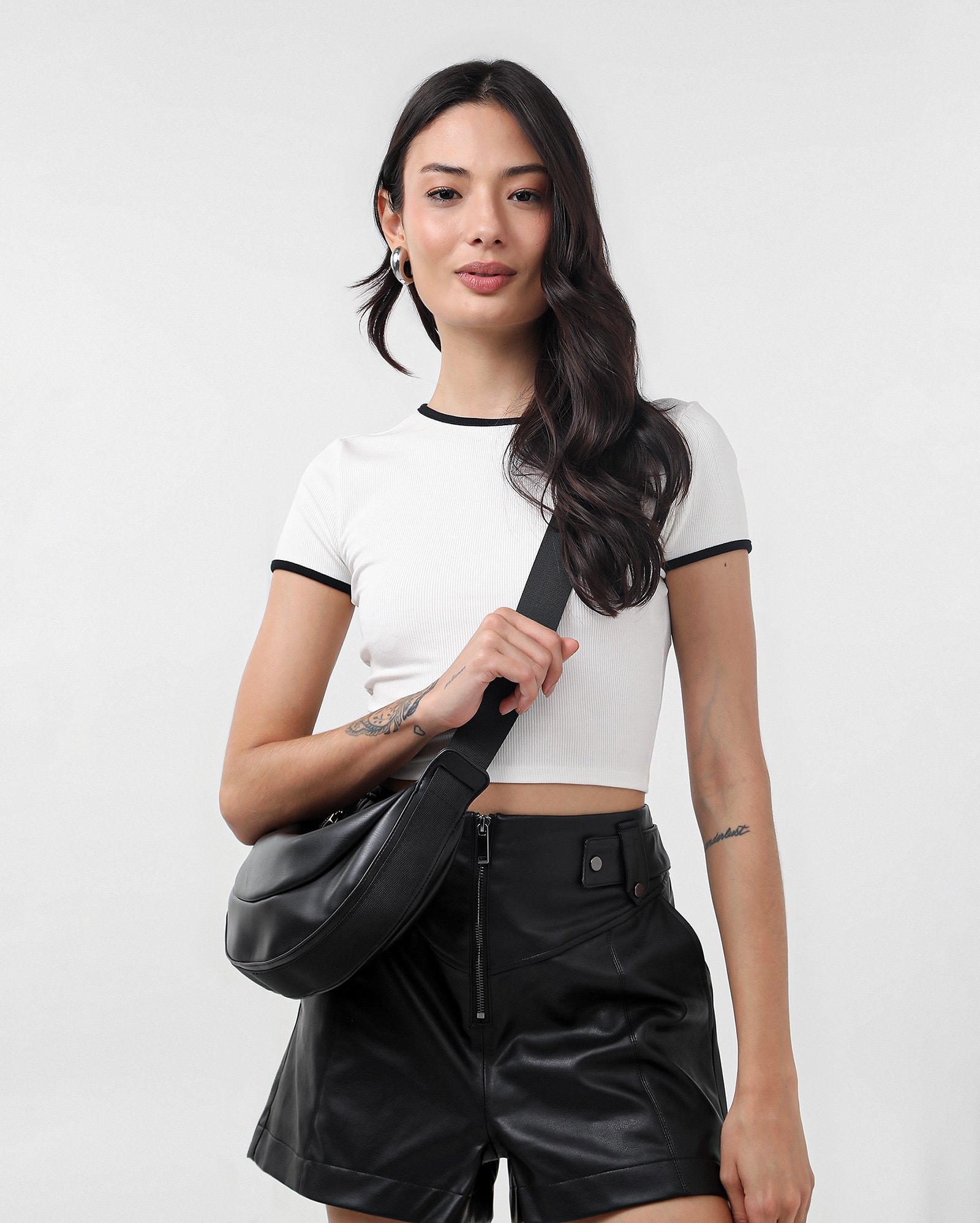 Camiseta cropped em malha canelada - Branco | Pool