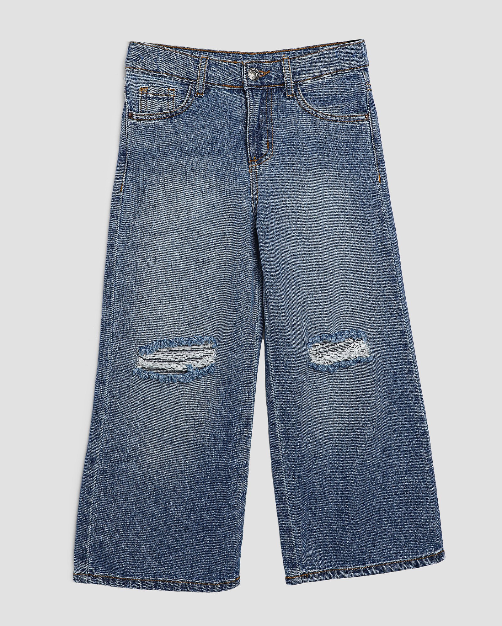 Calça jeans infantil wide leg detonada 4-10A - Jeans Escuro | Pool Kids
