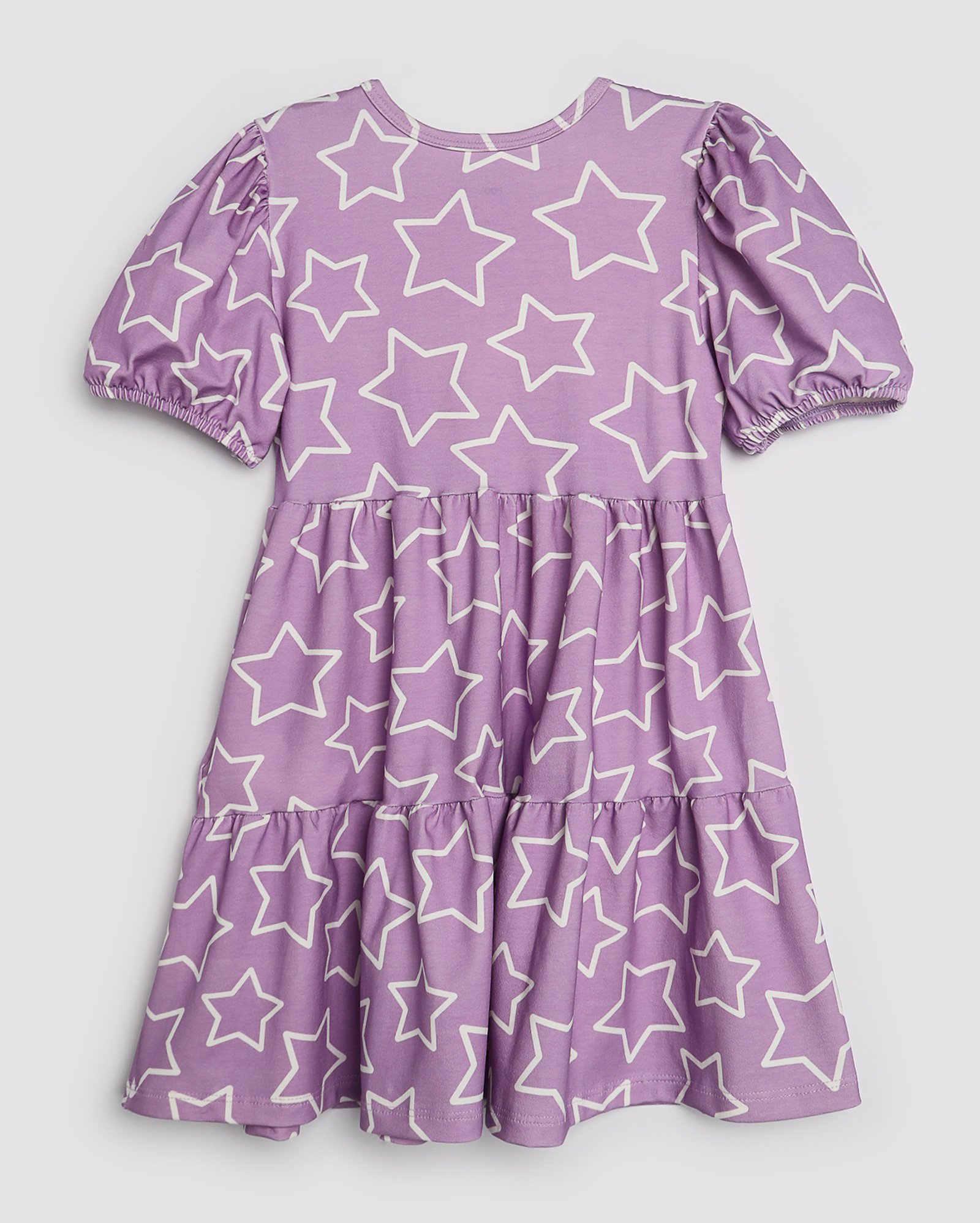 Vestido infantil evasê manga bufante estrela 4-10A lilás | Pool Kids