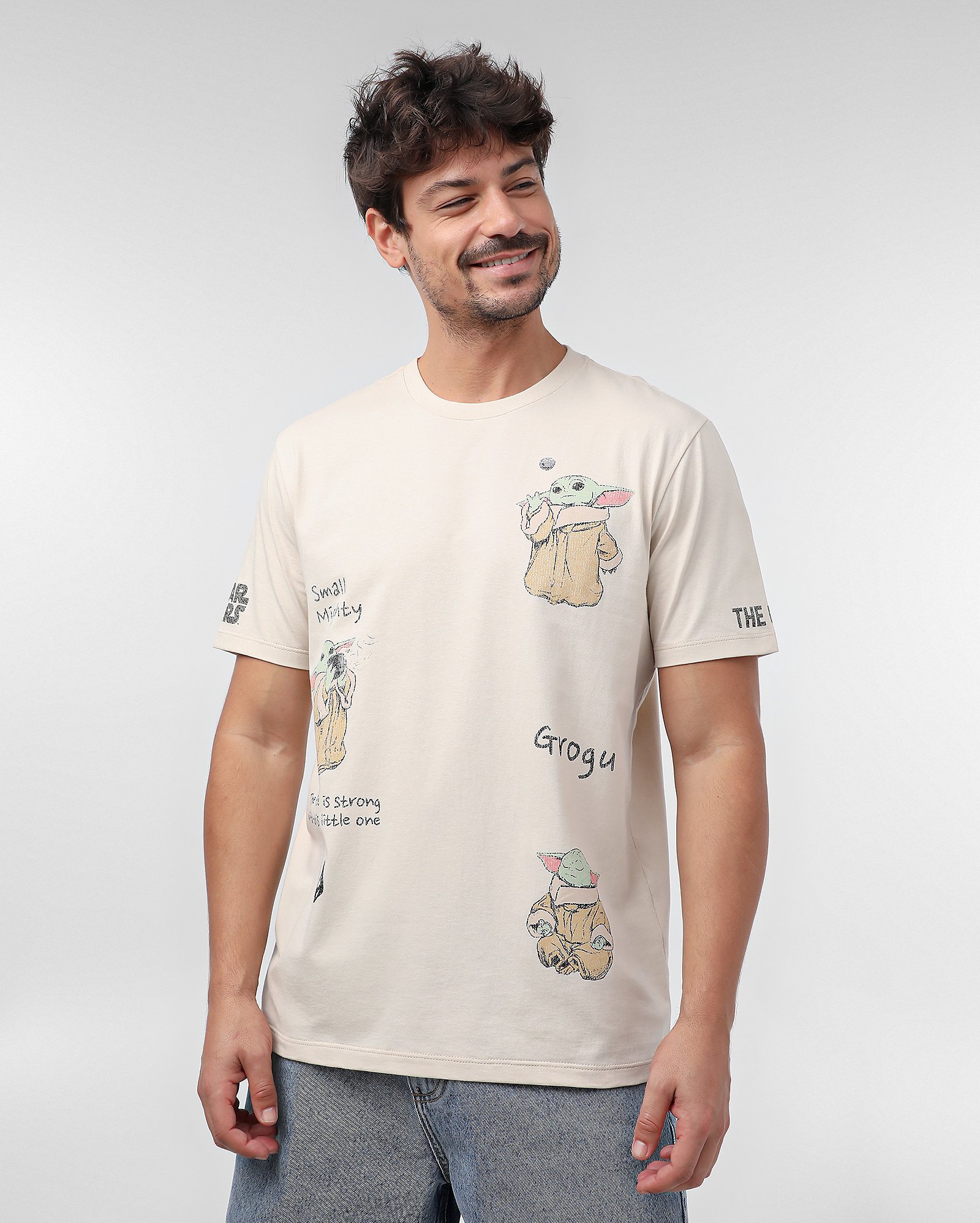 Camiseta masculina regular Grogu bege | Star Wars