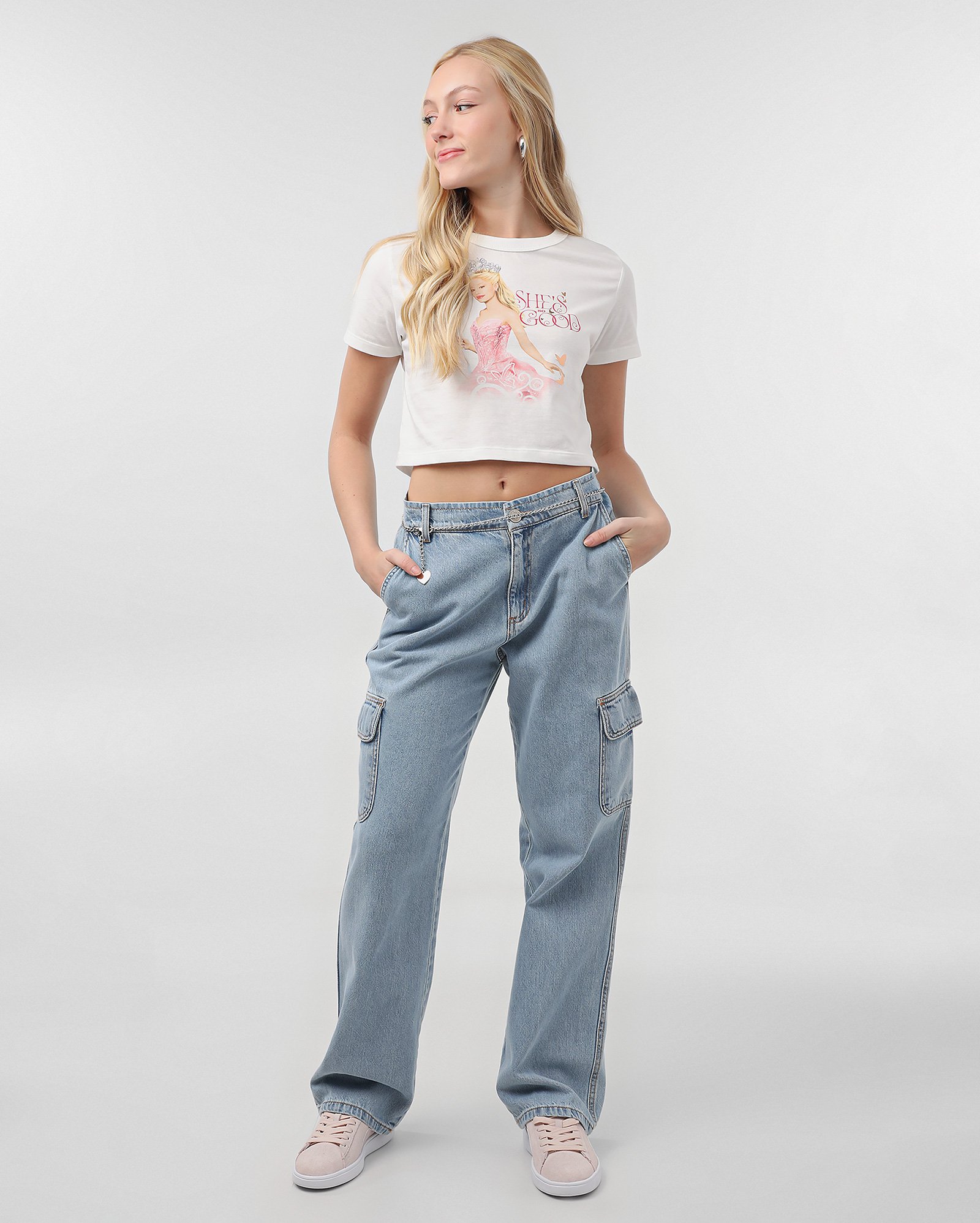 Calça jeans juvenil reta com bolsos cargo | Pool