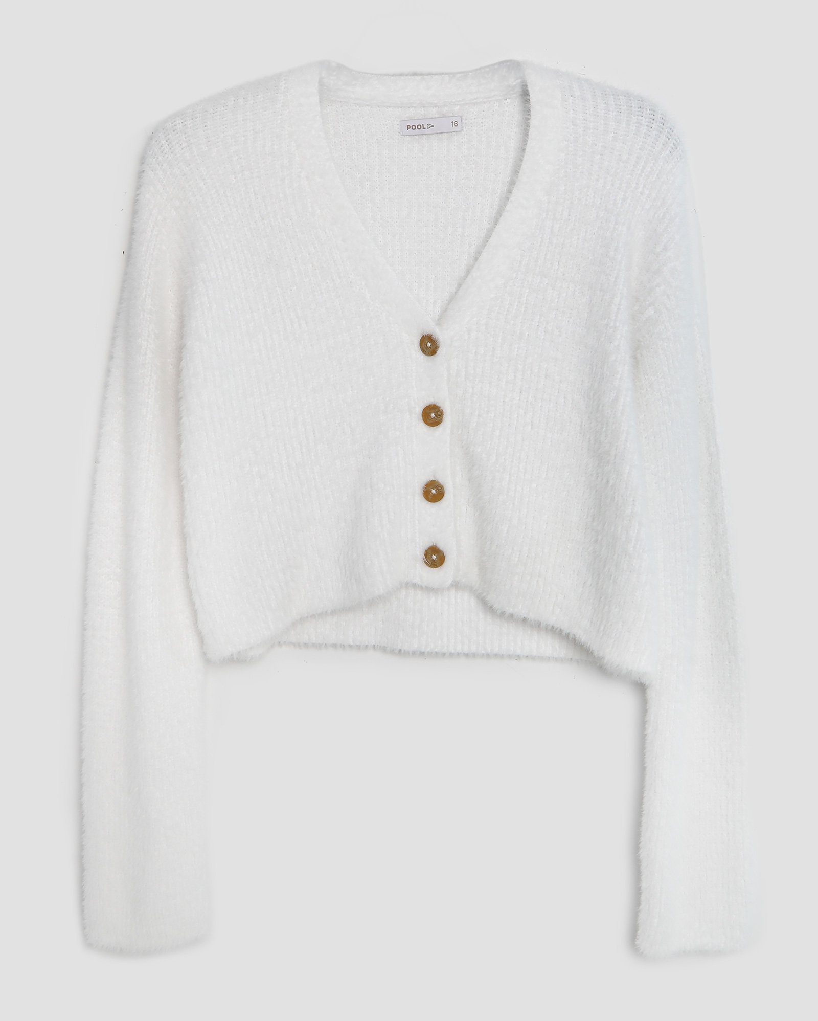 Cardigan cropped juvenil tricot branco | Pool