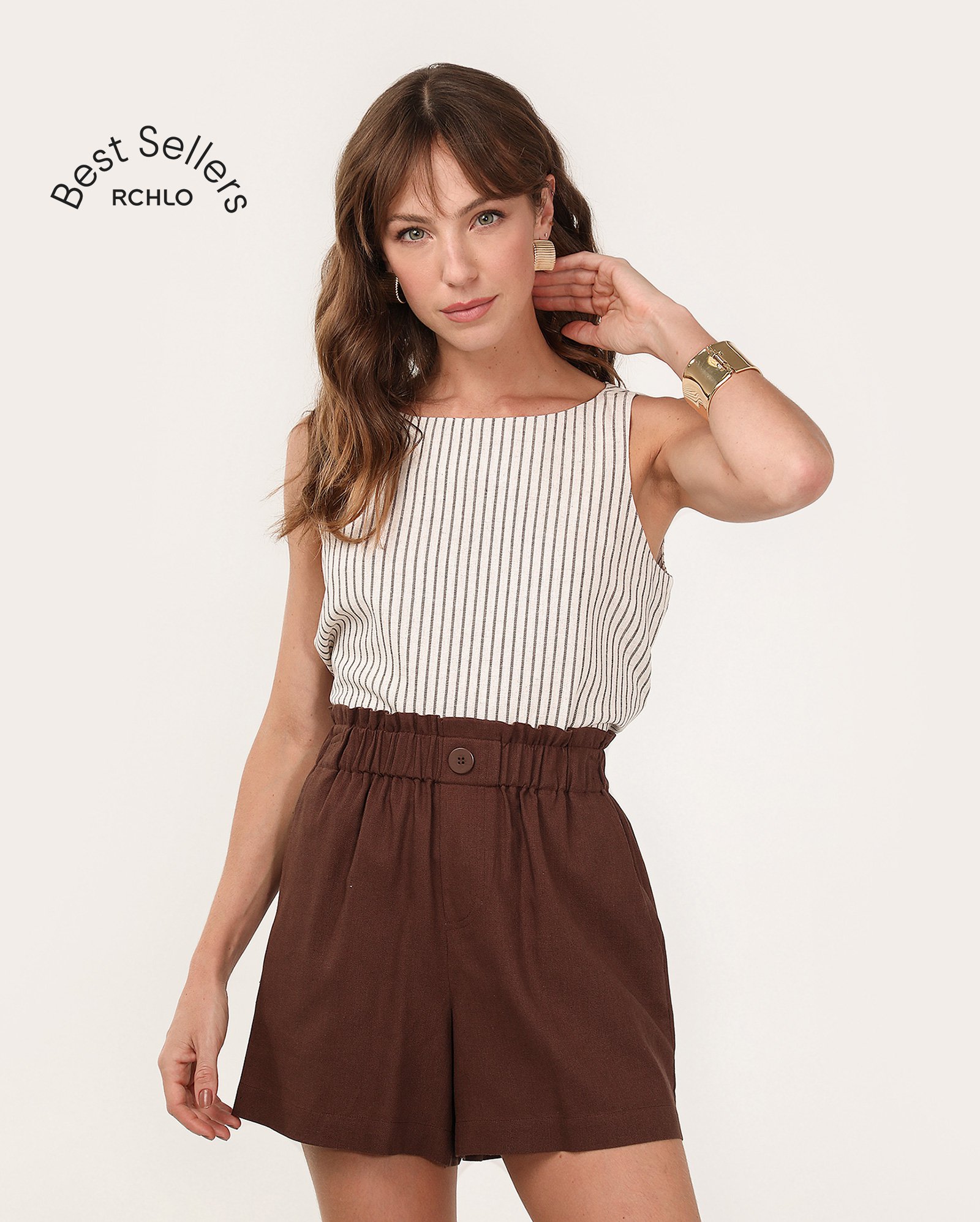 Short feminino Tina clochard em viscolinho com bolsos - Marrom | AK by Riachuelo