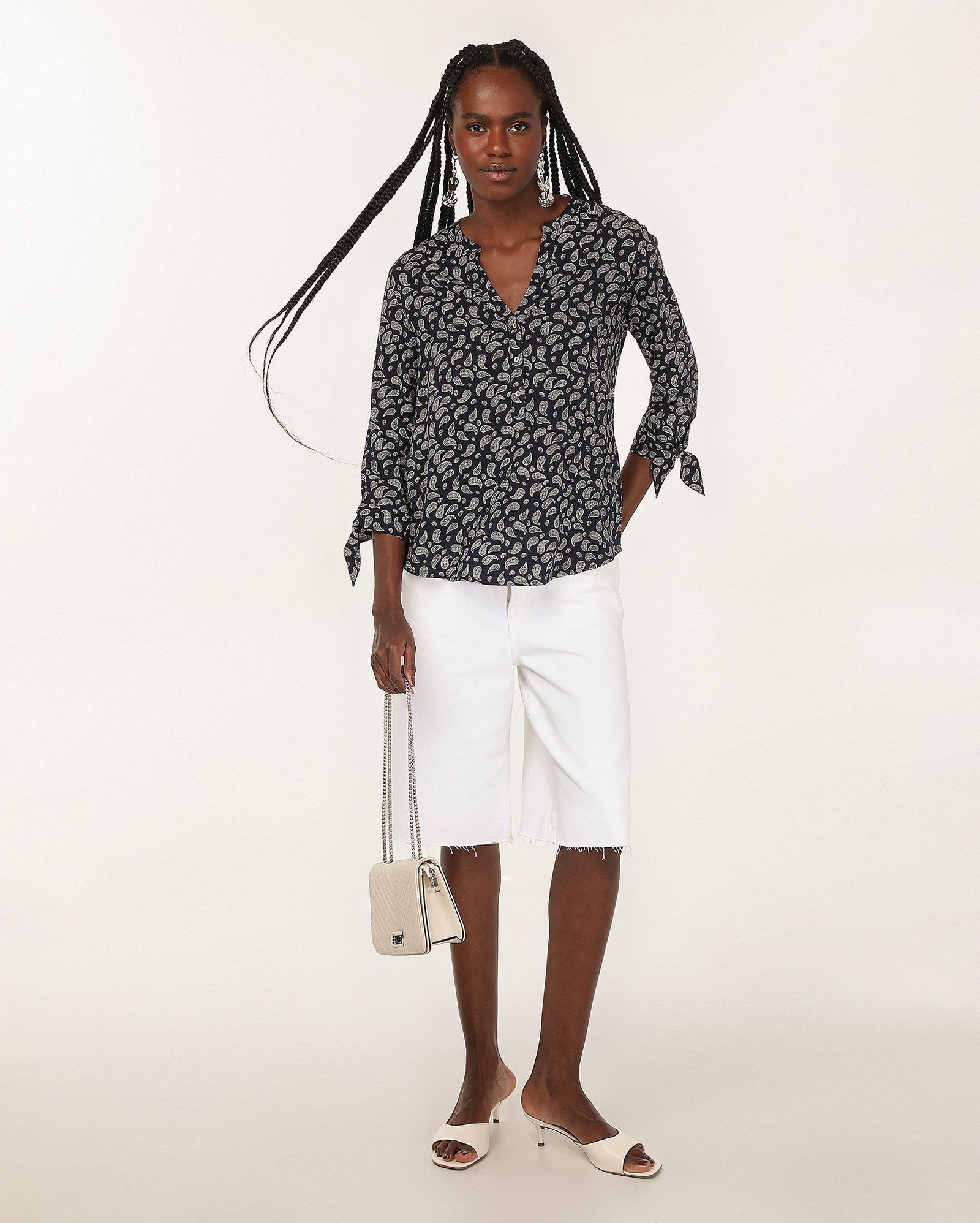 Camisa feminina manga 7/8 estampada - Azul Escuro | AK by Riachuelo