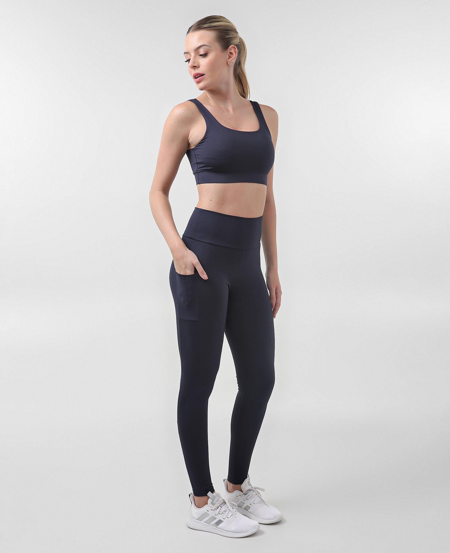 Calça legging esportiva feminina pump com bolso - Azul Escuro | Body Work
