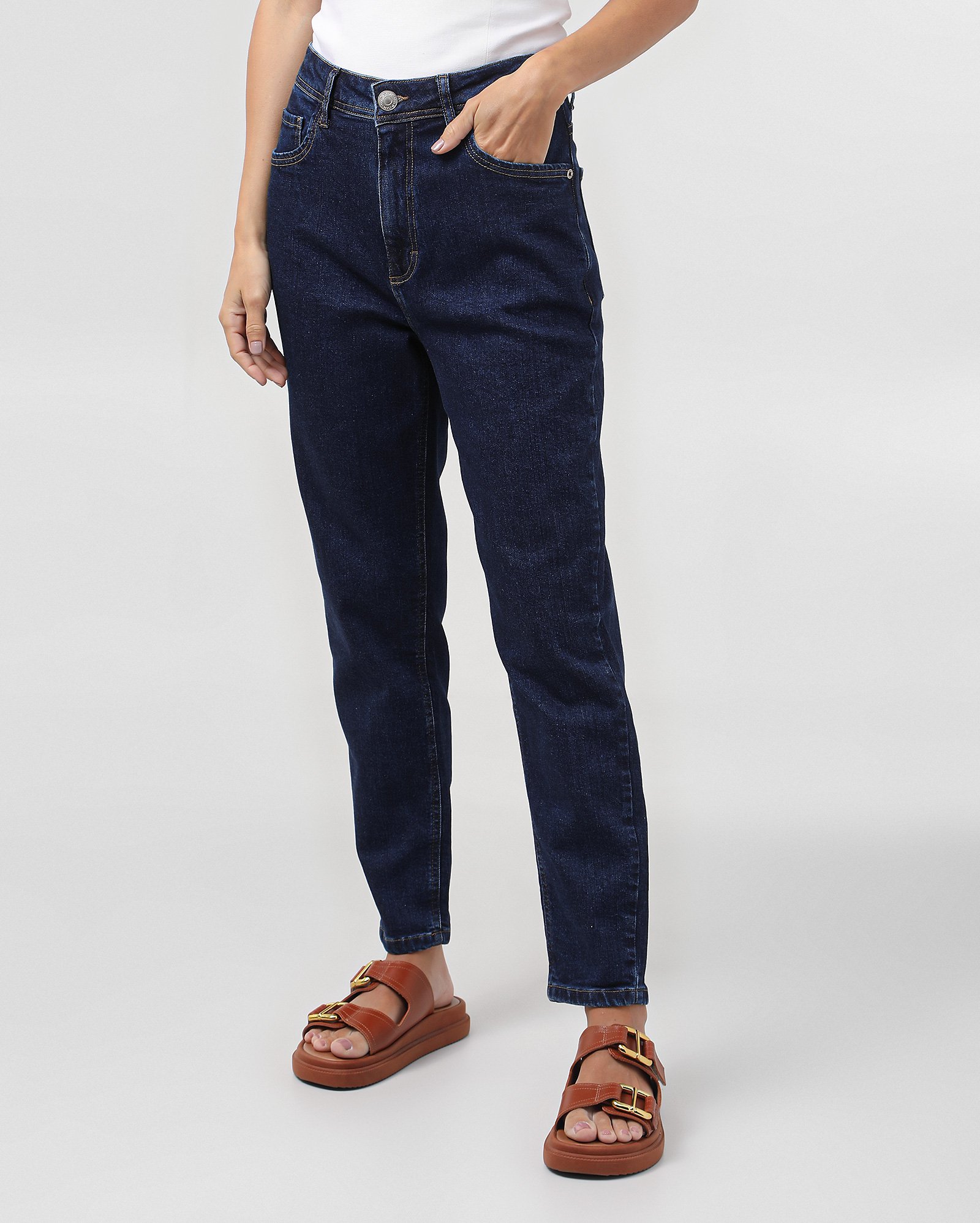 Calça jeans feminina mom cintura alta - Azul Escuro | Pool Jeans