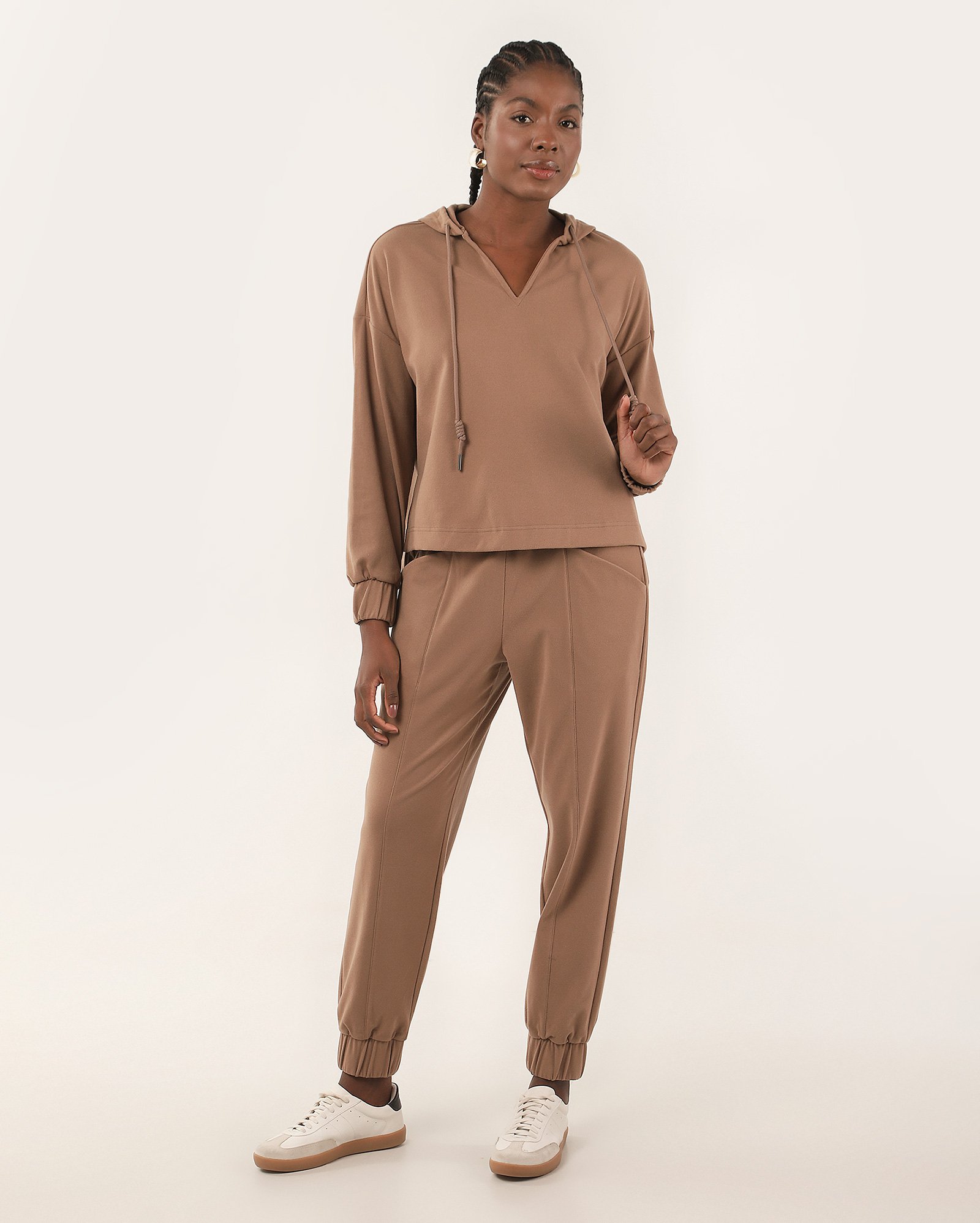 Blusa de moletom feminina com capuz e amarração - Marrom Claro | AK by Riachuelo