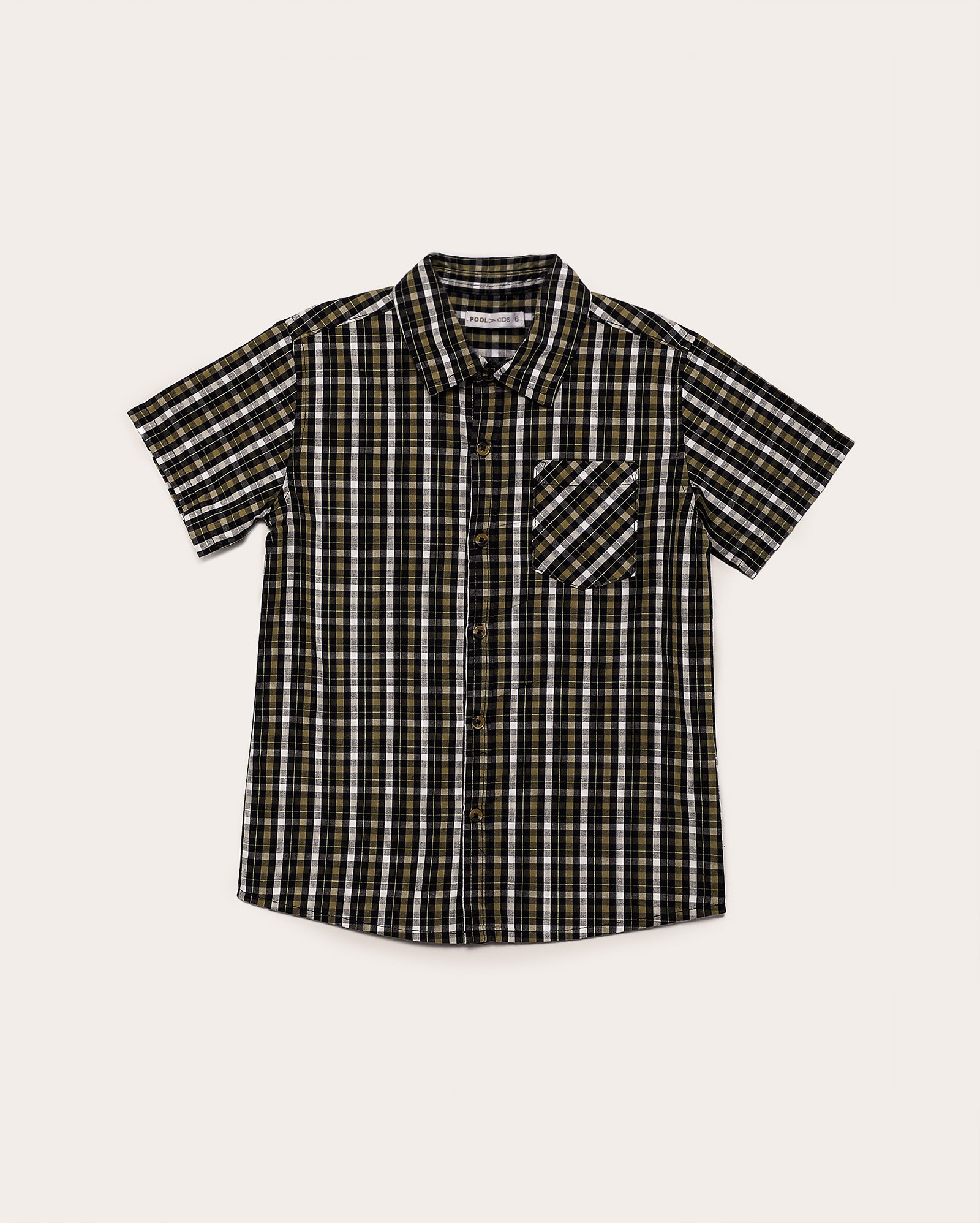 Camisa infantil com bolso e botões xadrez 4-10A preta