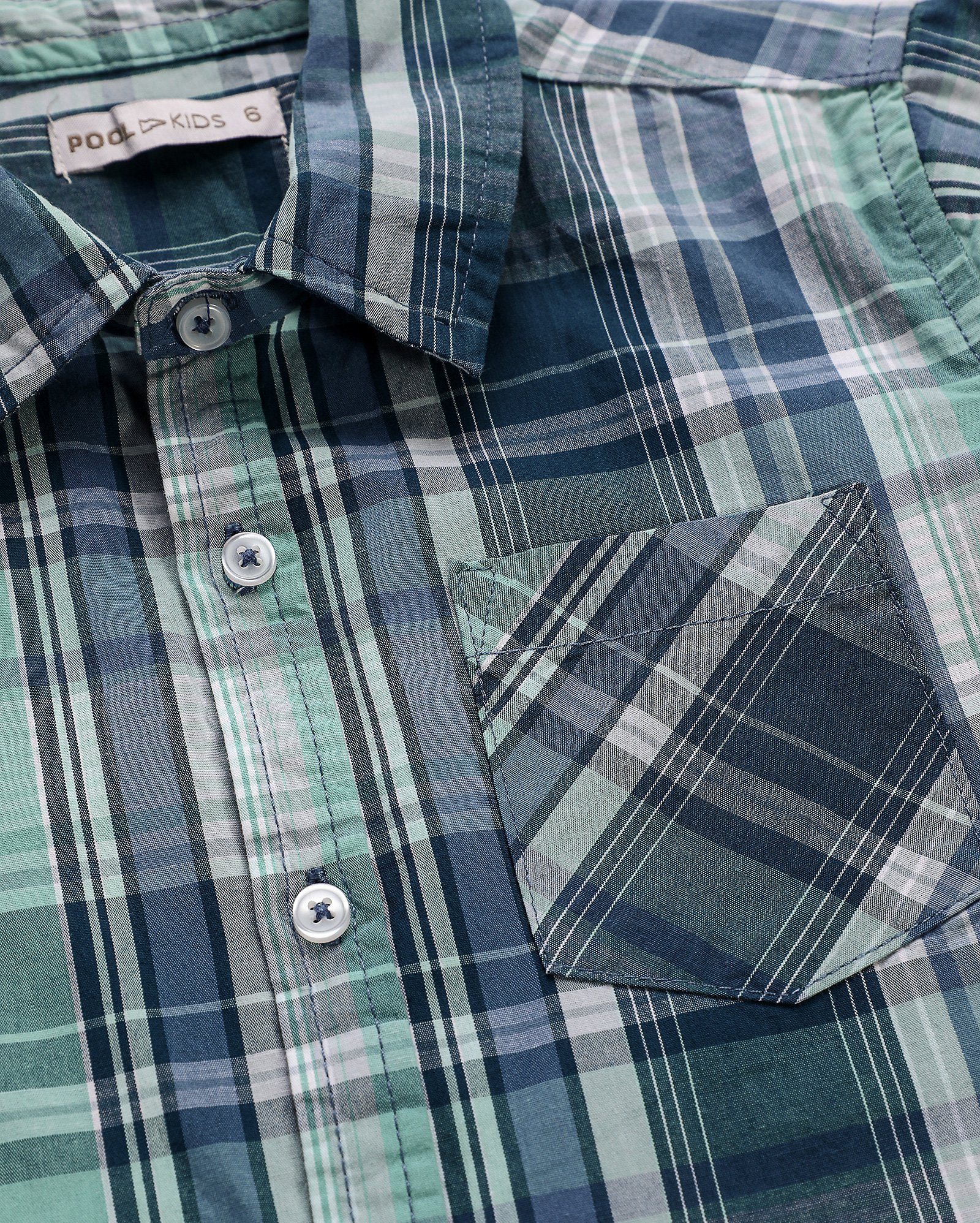 Camisa infantil com bolso e botões xadrez 4-10A azul | Pool Kids