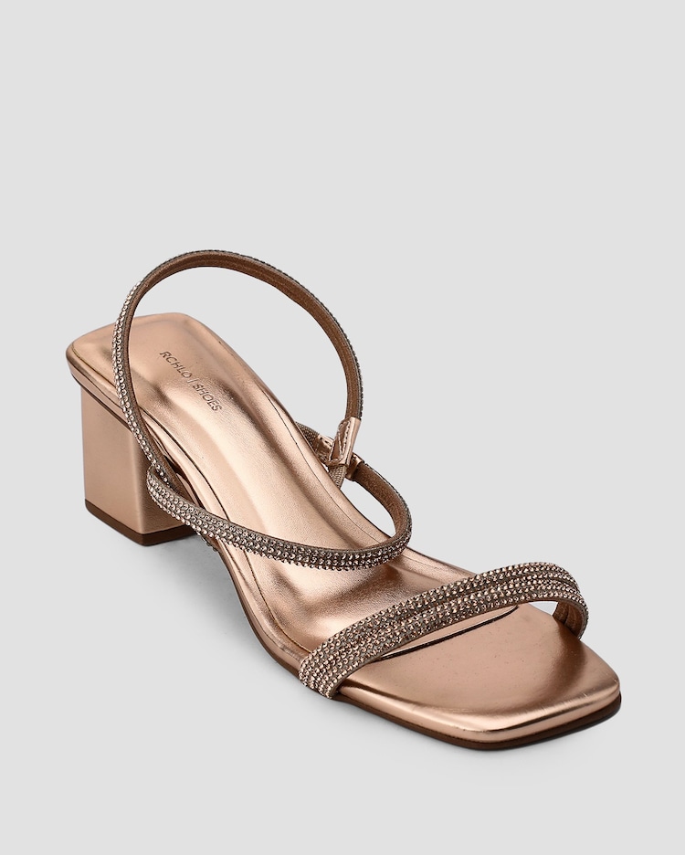 Riachuelo Sandália feminina salto médio com brilho metalizada