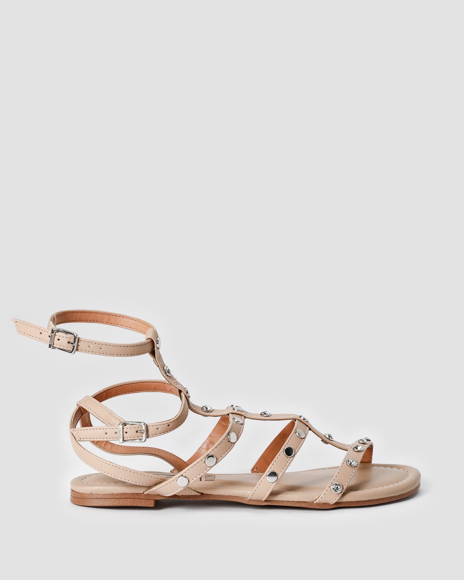 Sandália rasteira feminina com tachas e strass - Branco | Vizzano