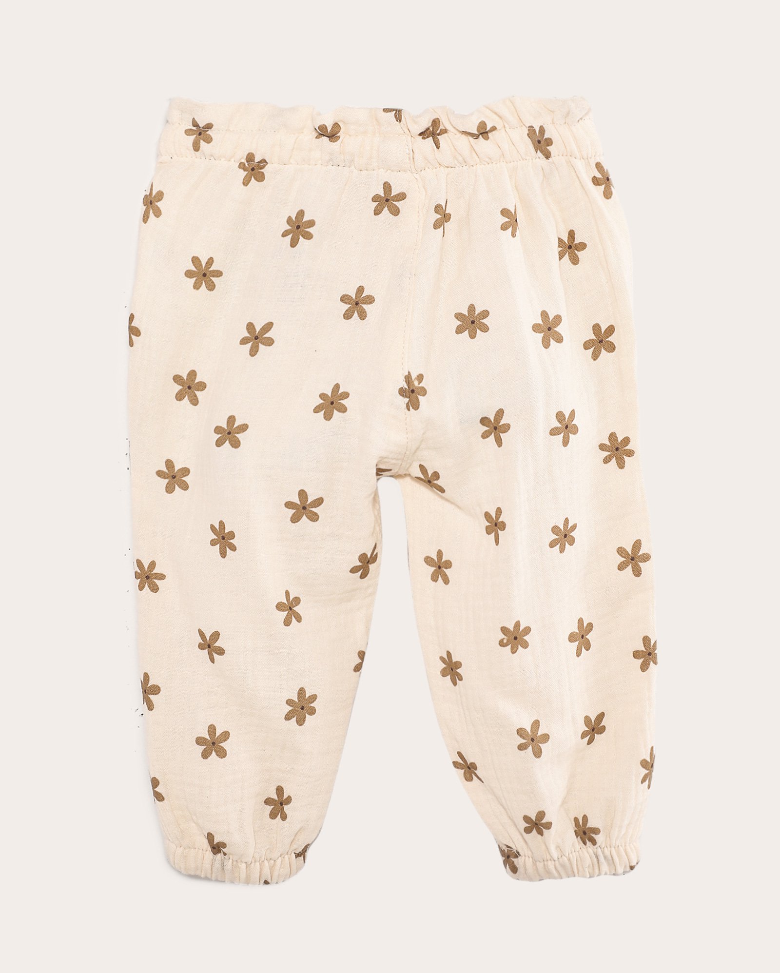 Calça bebê clochard com laço floral bege | Baby Way