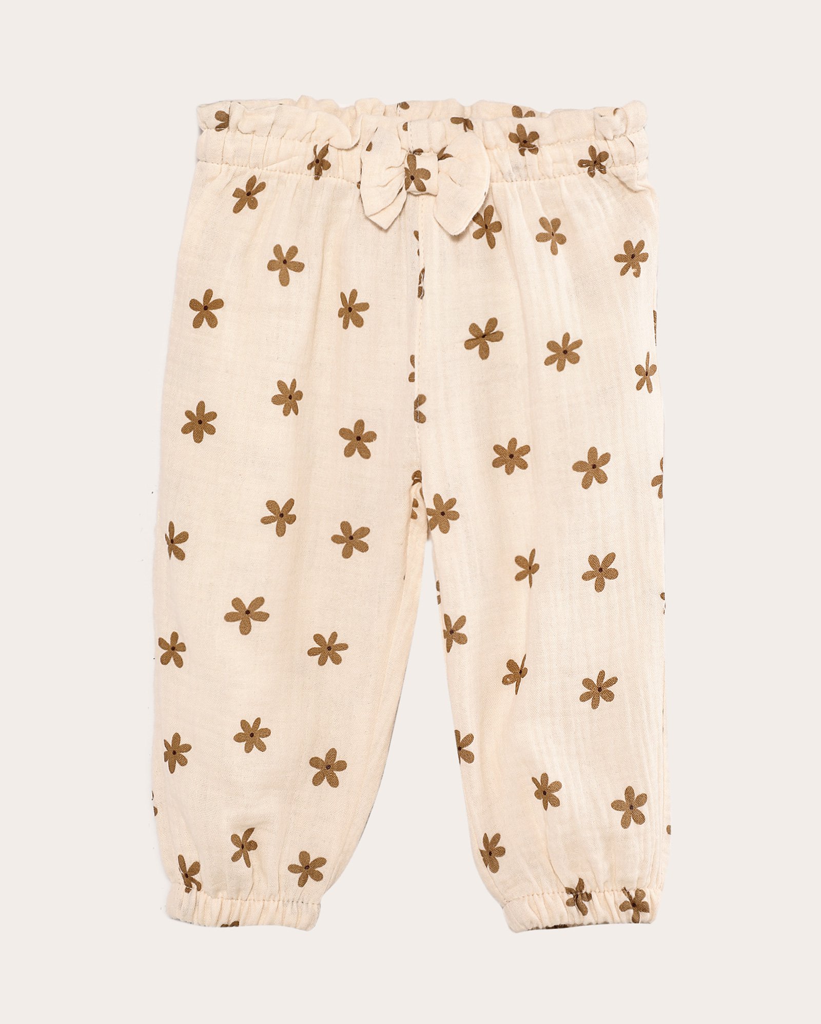 Calça bebê clochard com laço floral bege | Baby Way