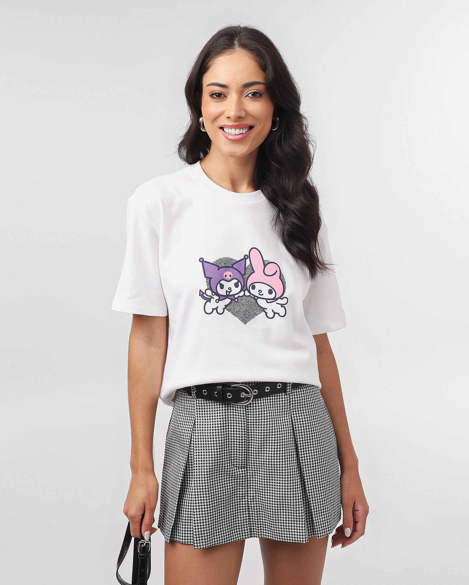 Camiseta feminina Hello Kitty Kuromi e Melody branca | FANLAB