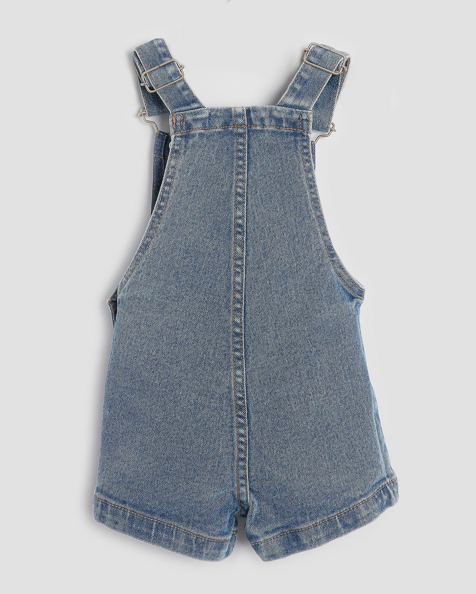 Jardineira jeans infantil com bordado flor 1-4A denim médio | Pool Kids