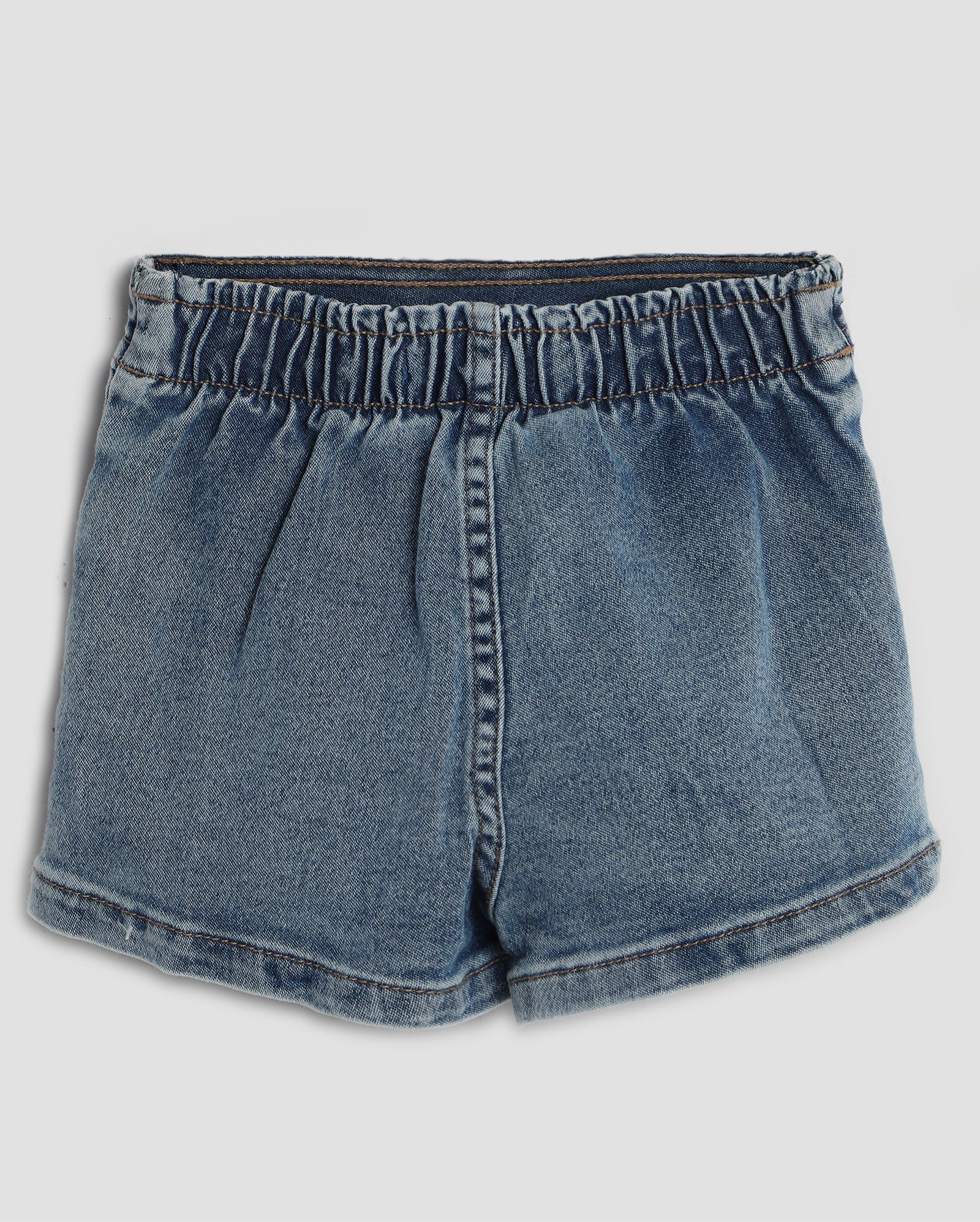 Short-saia jeans infantil com pregas e bolsos florzinha 1-4A denim médio | Pool Kids