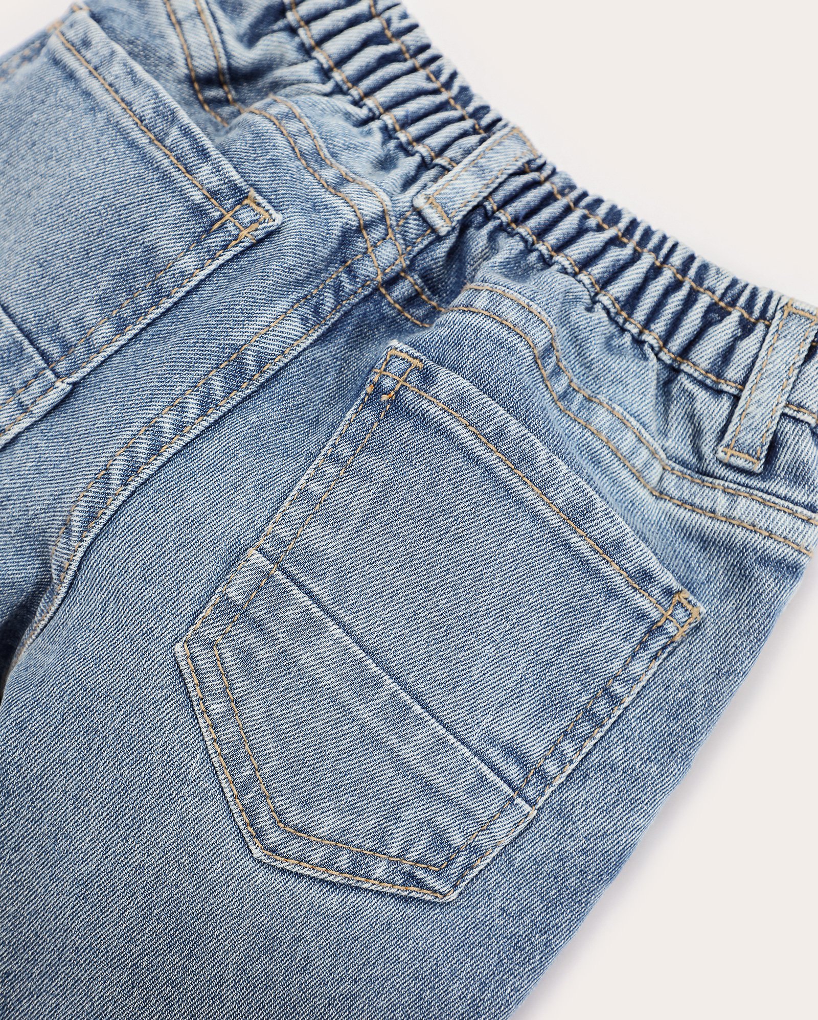 Calça jeans infantil baggy estonada cós elástico 1-4A denim claro | Pool Kids