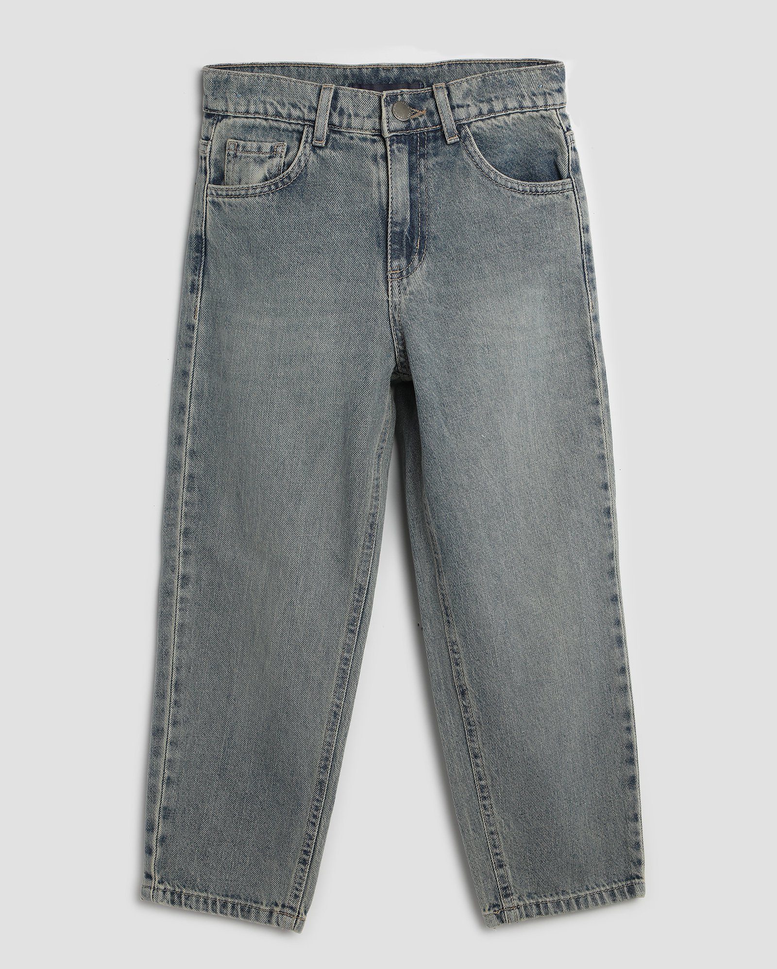 Calça jeans infantil reta estonada 4-10A denim médio | Pool Kids