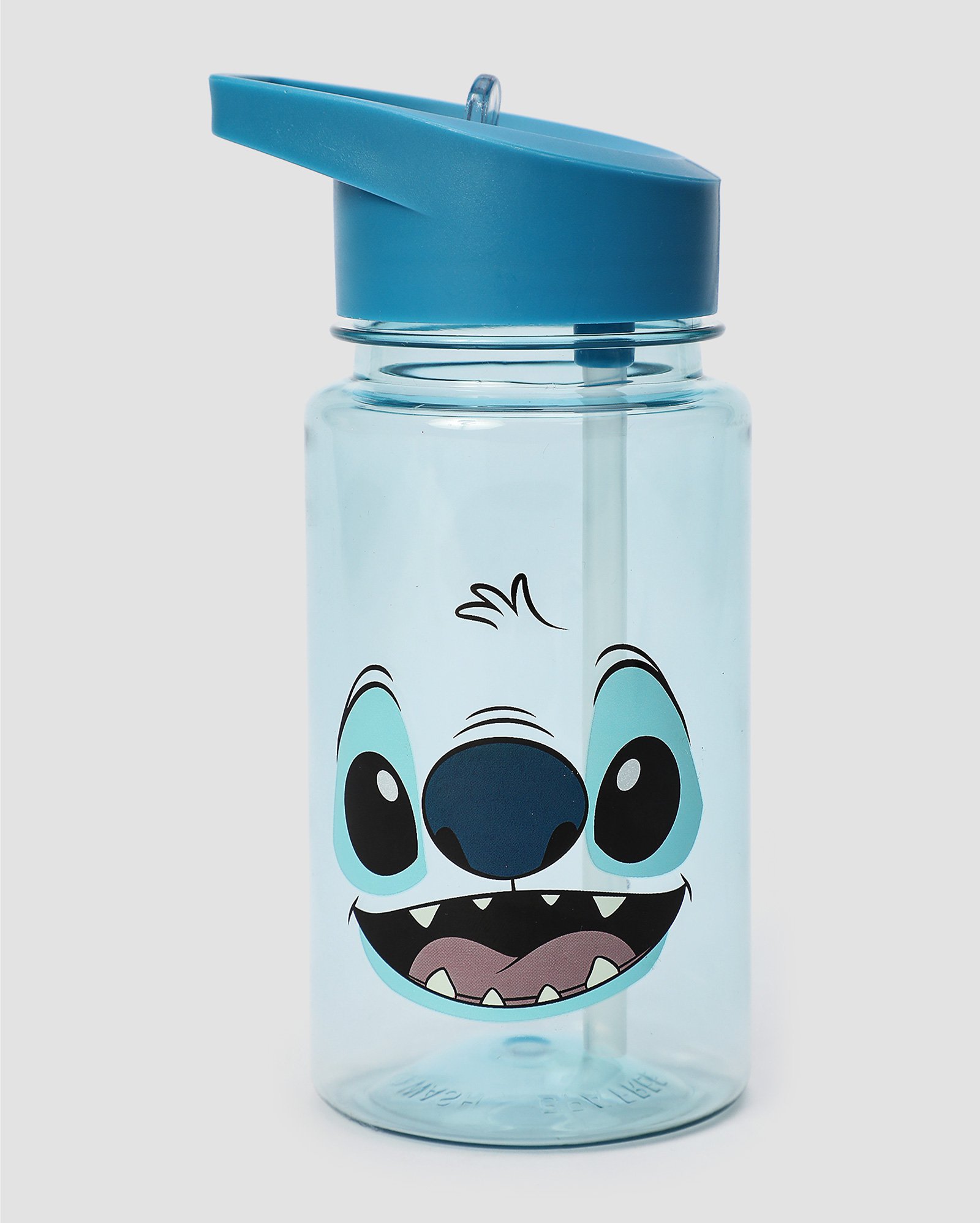Garrafa squeeze com canudo Stitch face 400ml azul | Disney