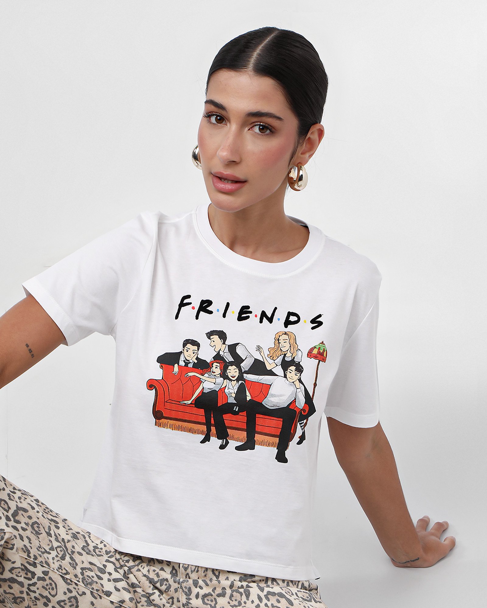 Camiseta croppedboxy personagens Friends branca | FANLAB