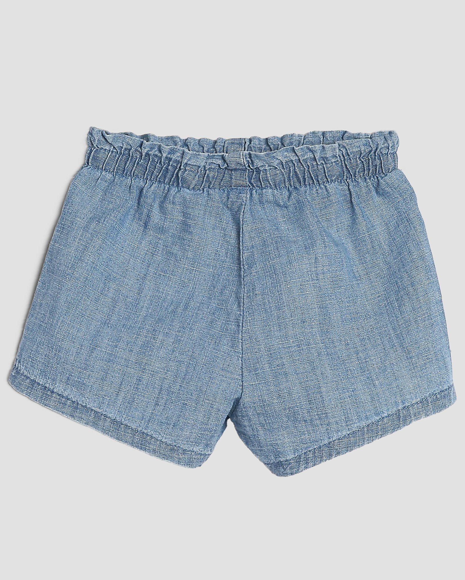 Short jeans bebê clochard bordado floral denim médio | Baby Way — foto 2