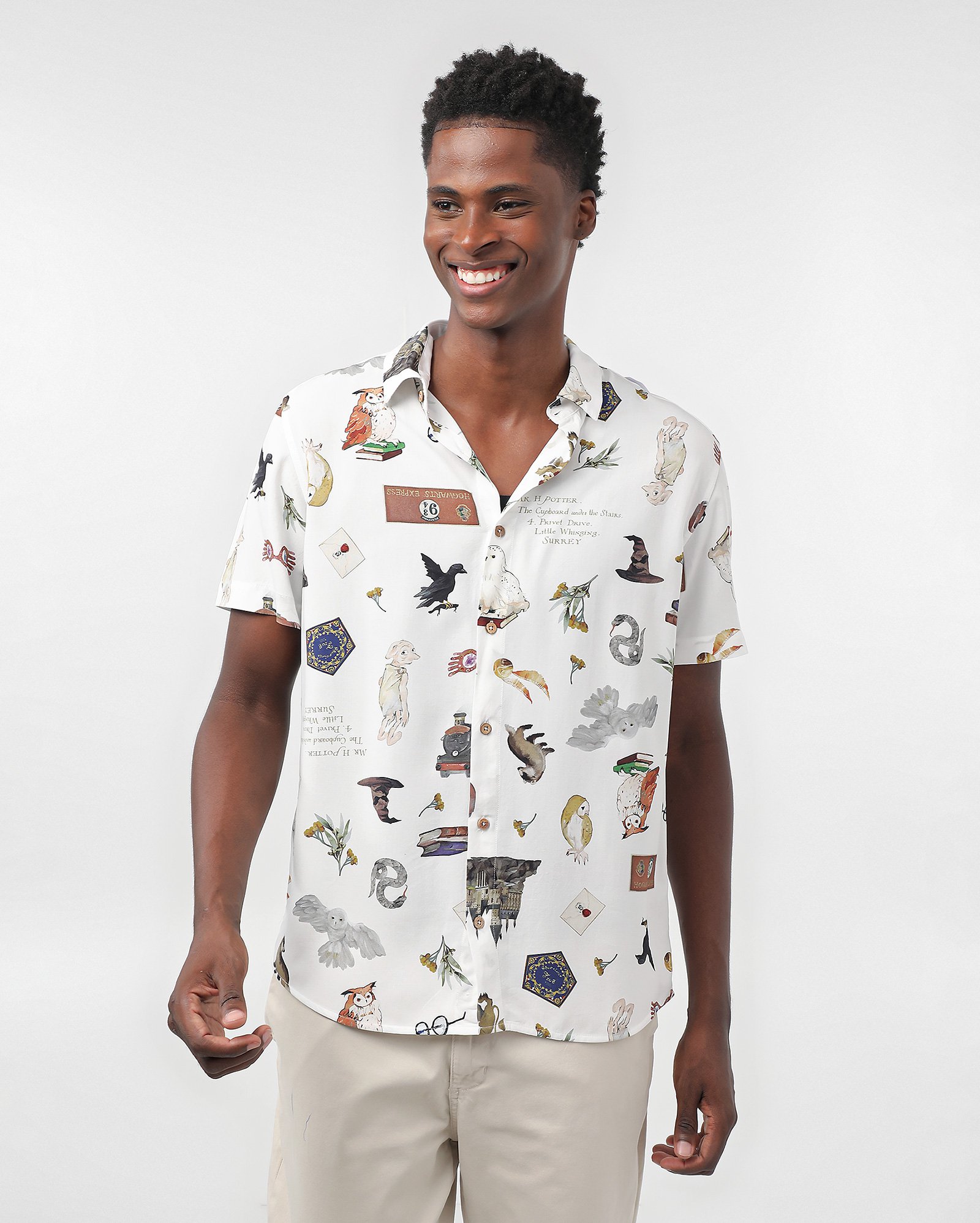 Camisa regular de viscose Harry Potter branca | FANLAB