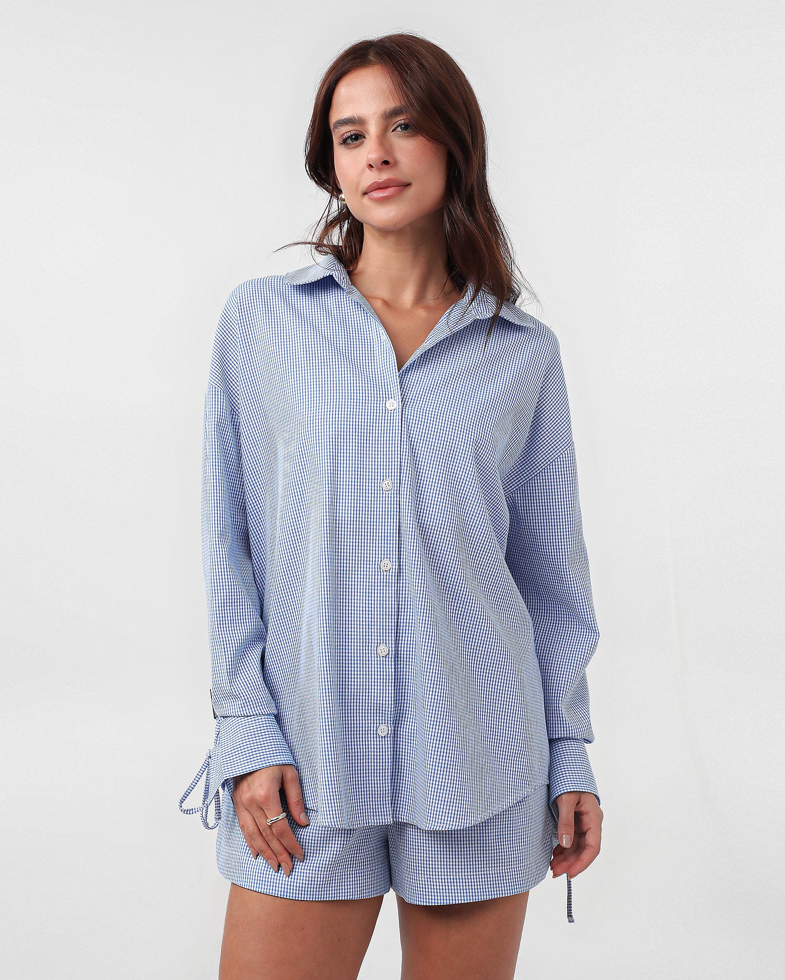 Camisa feminina ampla xadrez vichy azul | Pool