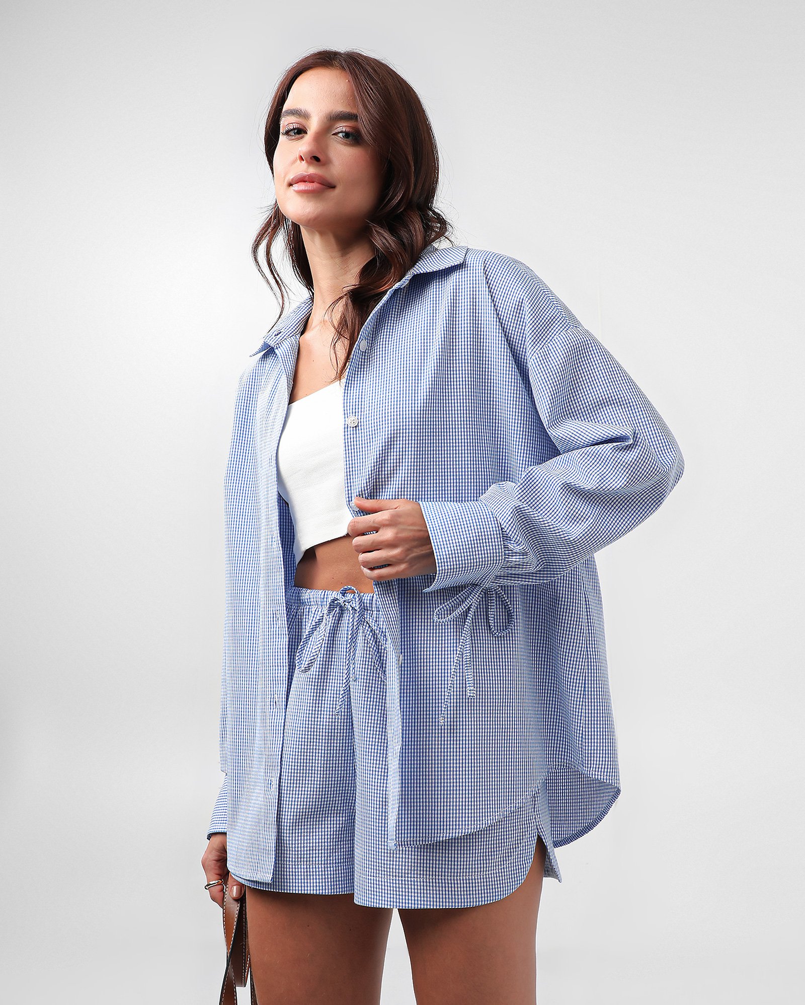 Camisa feminina ampla xadrez vichy azul | Pool
