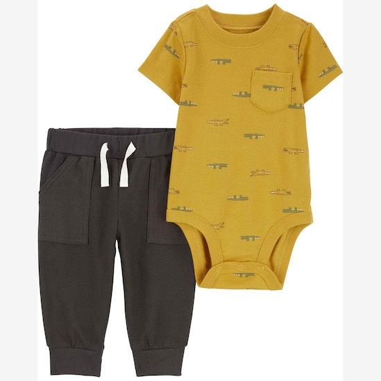 Conjunto longo bebê 2 peças com bolso jacaré multicor | Carter's