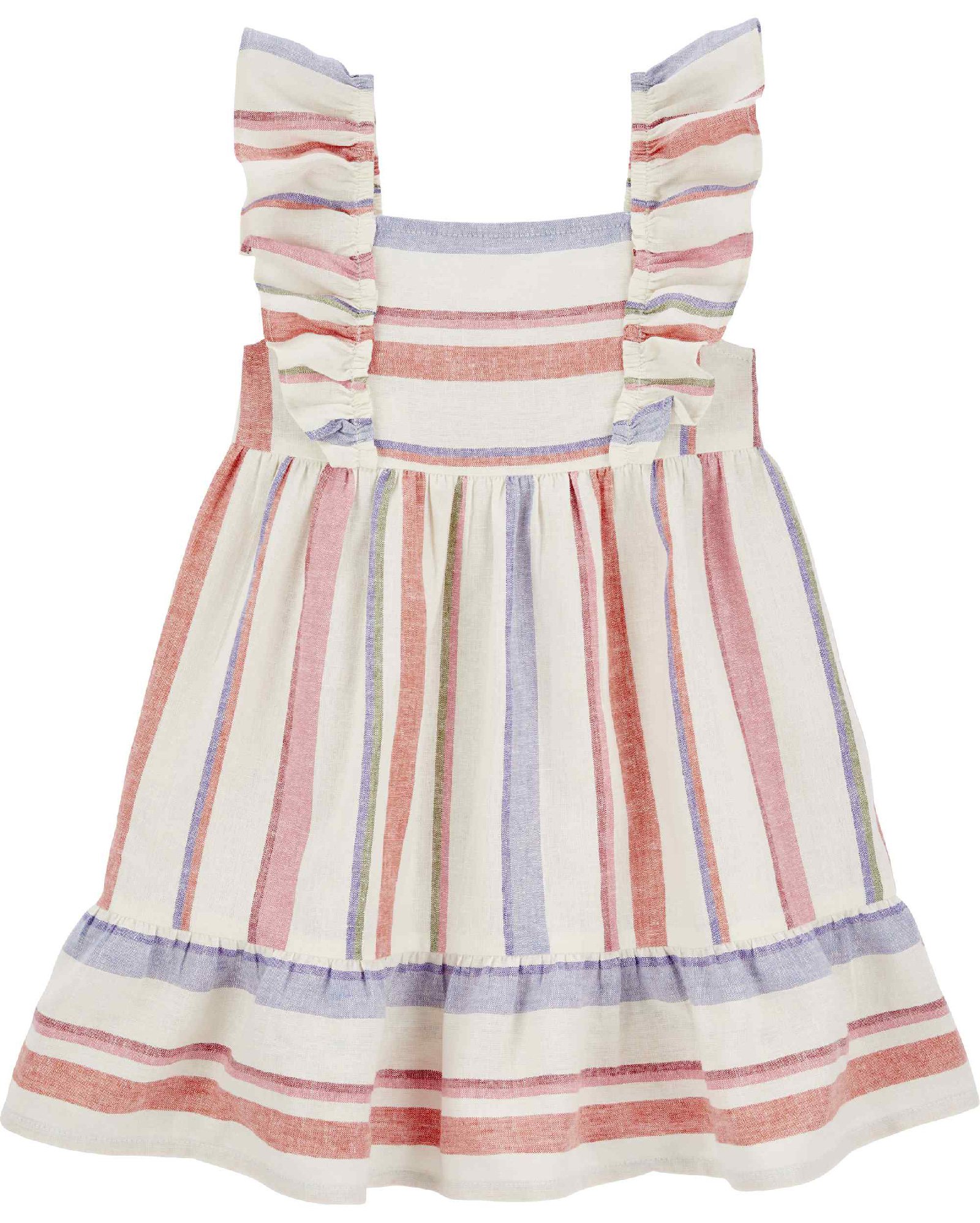 Vestido infantil viscolinho com babados listrado bege | Carter's