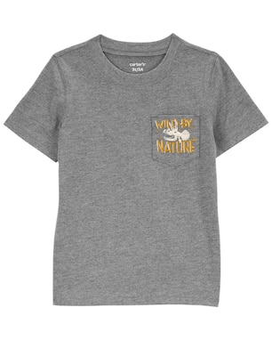 Camiseta infantil lettering com bolso cinza | Carter's