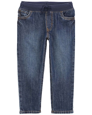 Calça jeans infantil reta estonada denim escuro | Carter's