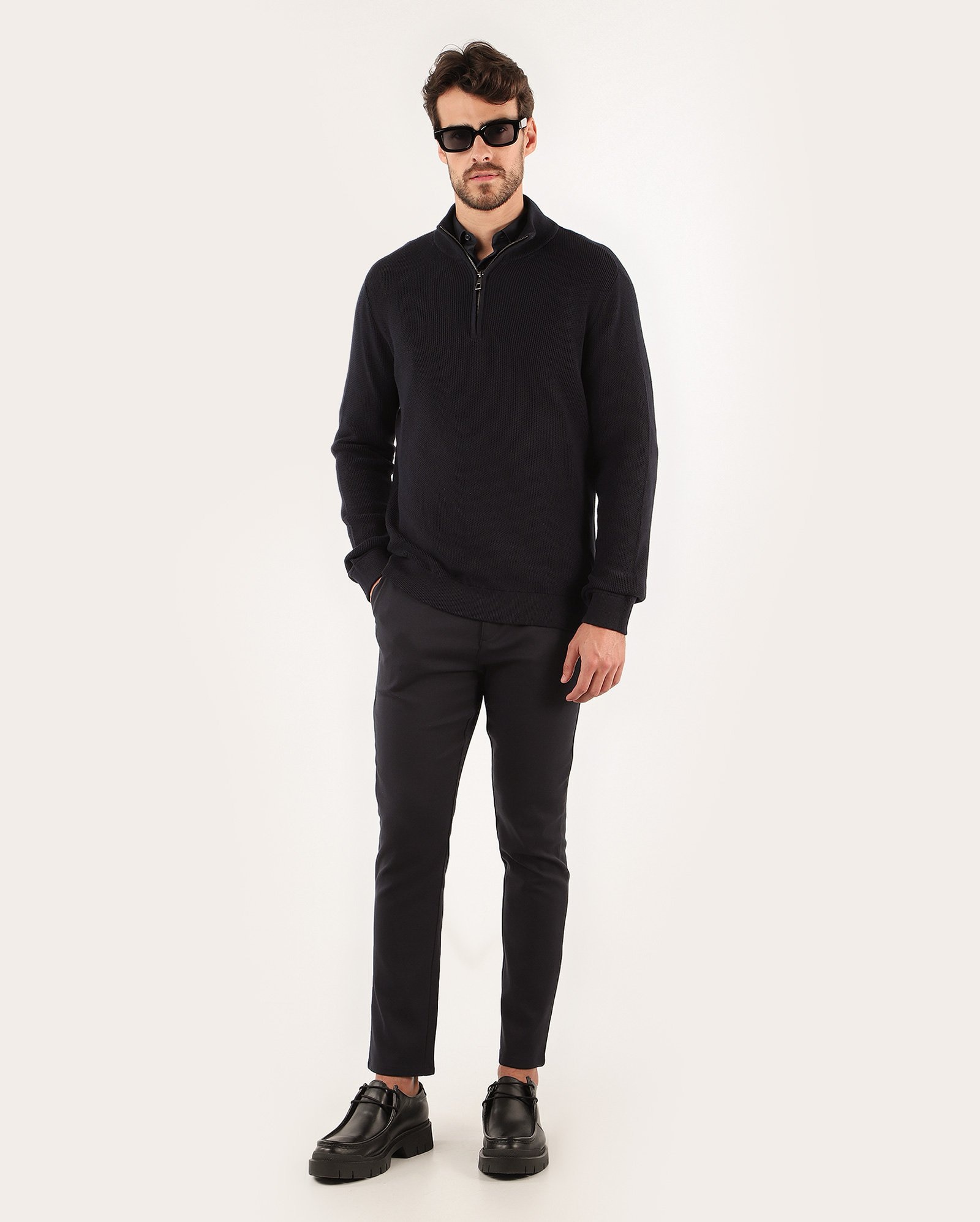 Calça masculina alfaiatada slim smart chino - Azul Escuro