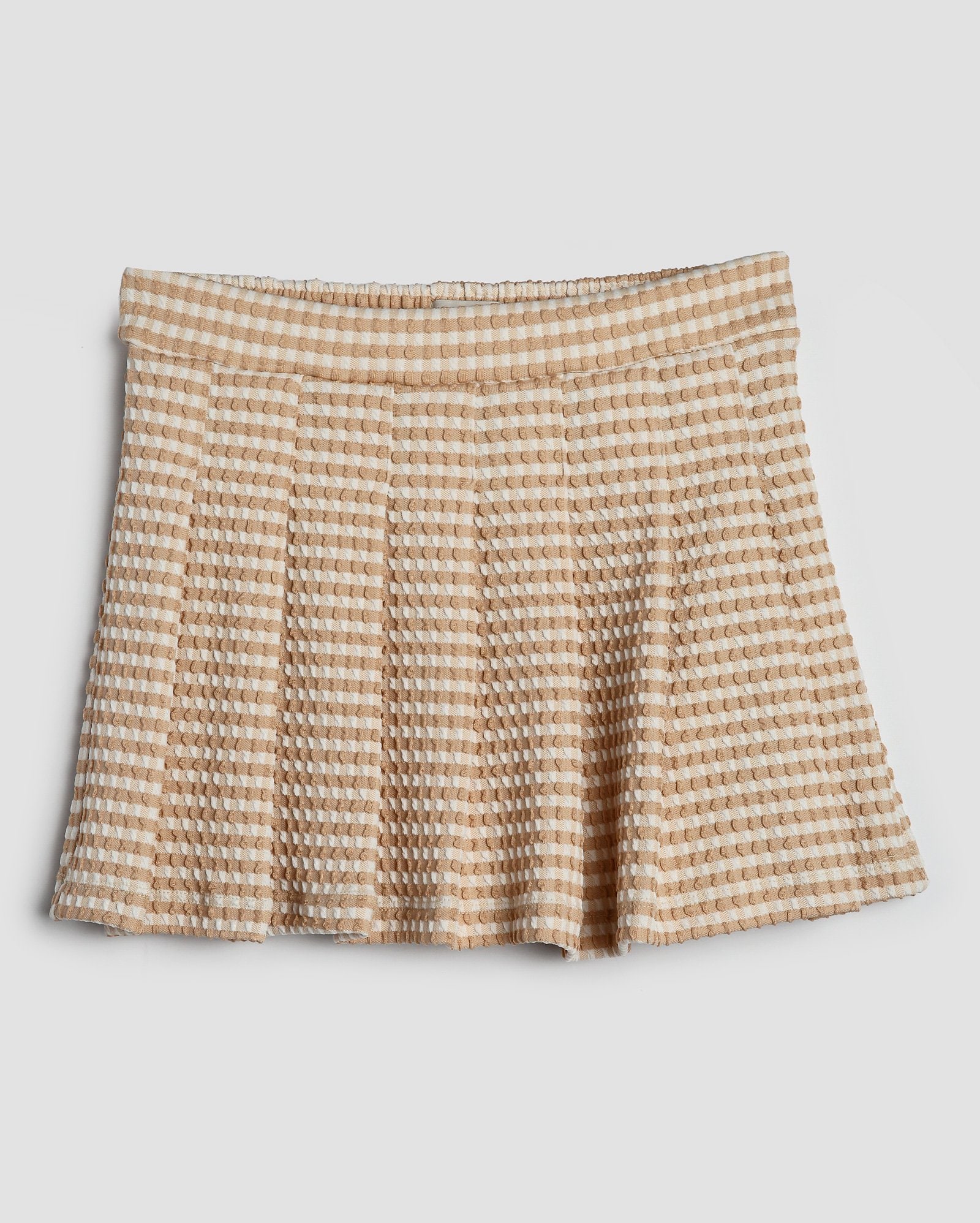 Saia curta infantil com pregas xadrez 4-10A - Bege