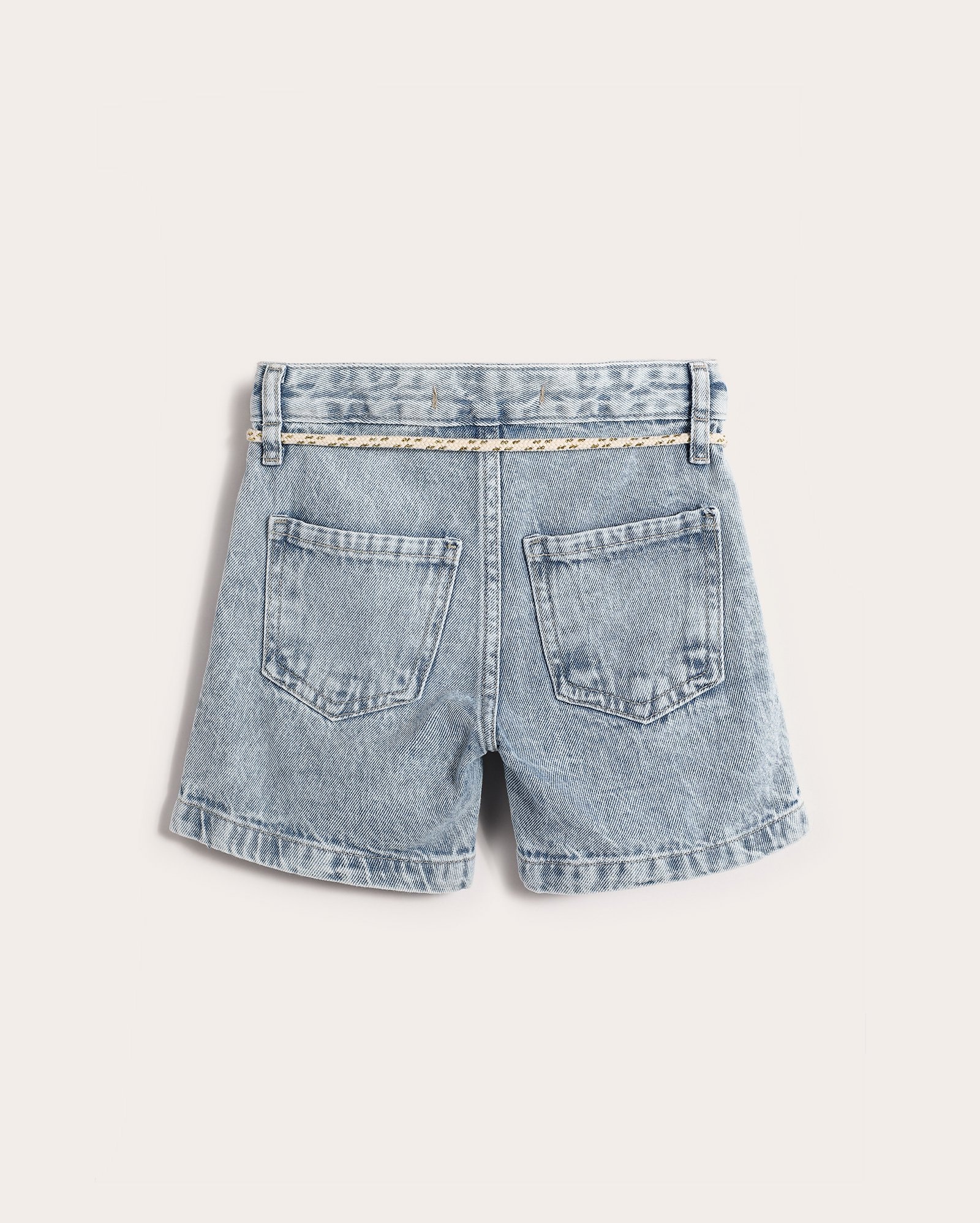 Short jeans infantil alongado cordão de amarração 4-10A denim médio| Pool Kids