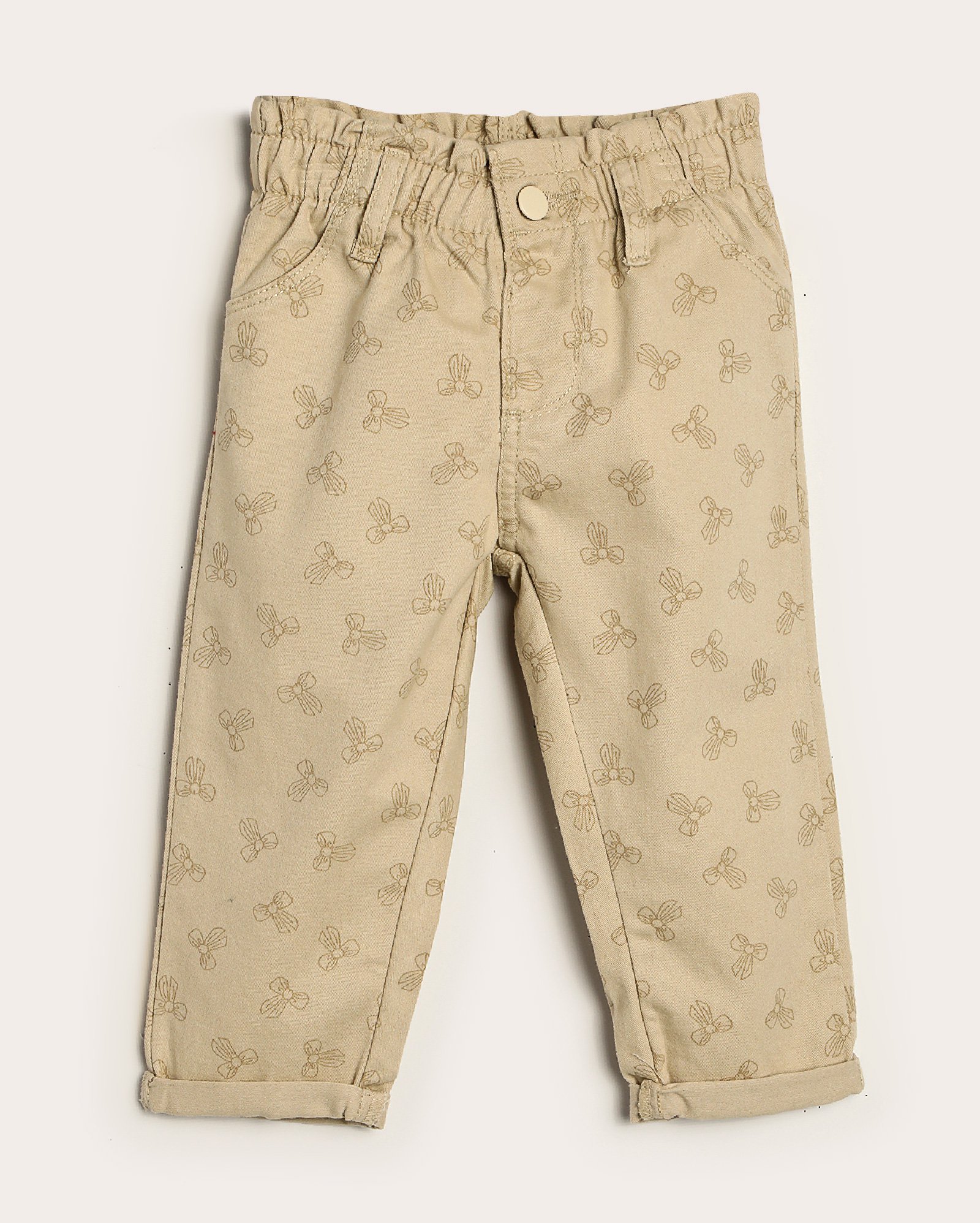 Calça sarja infantil baggy lacinhos 1-4A bege | Pool Kids