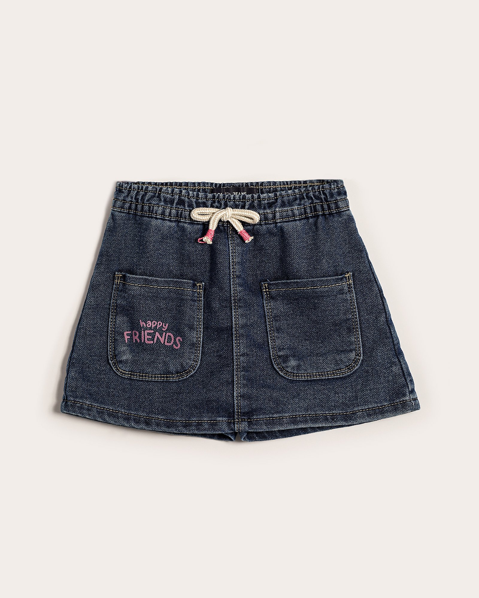Short-saia jeans infantil cós elástico e bolsos 1-4A denim escuro | Pool Kids