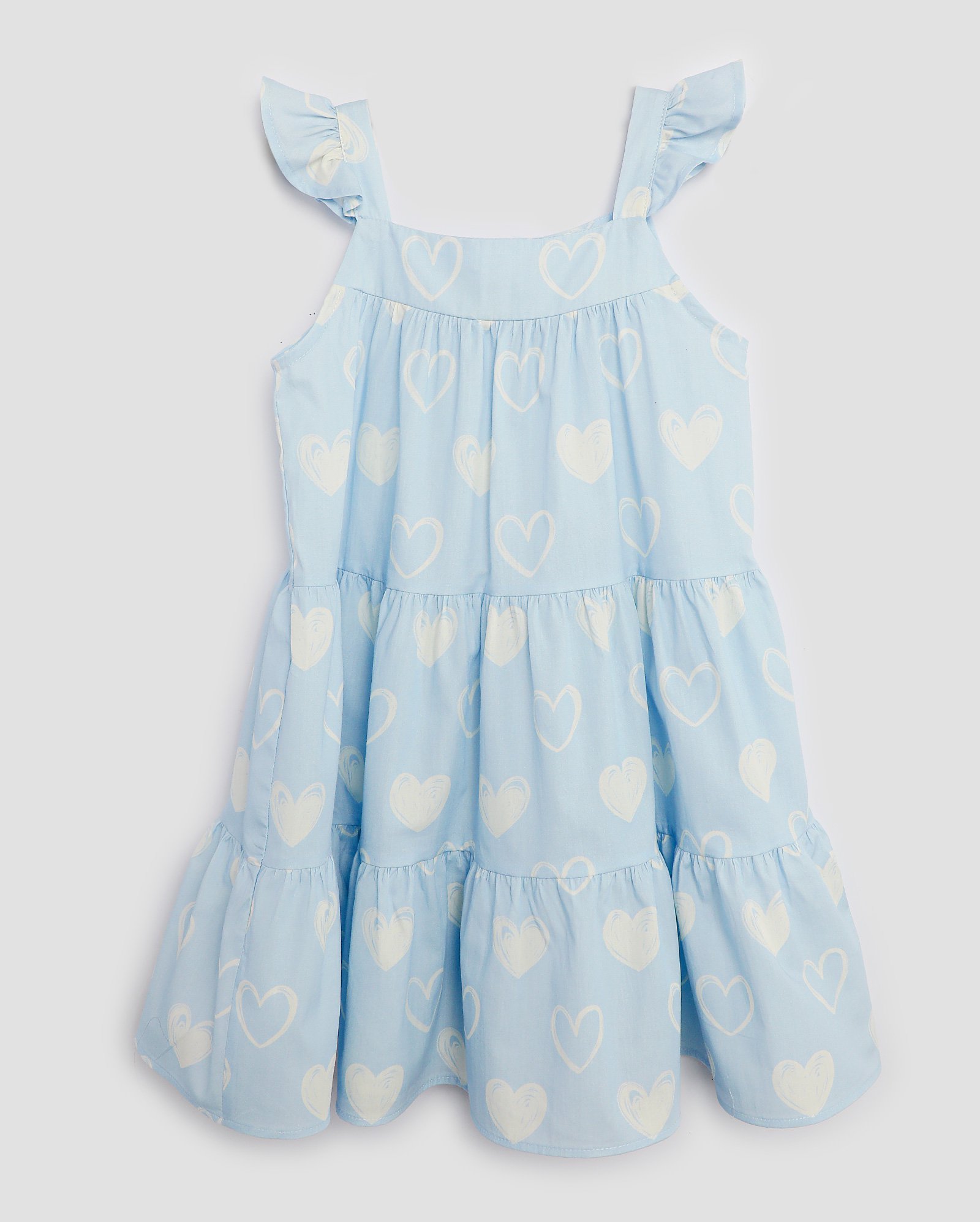 Vestido infantil 3 marias com babados estampa corações 4-10A azul | Pool Kids