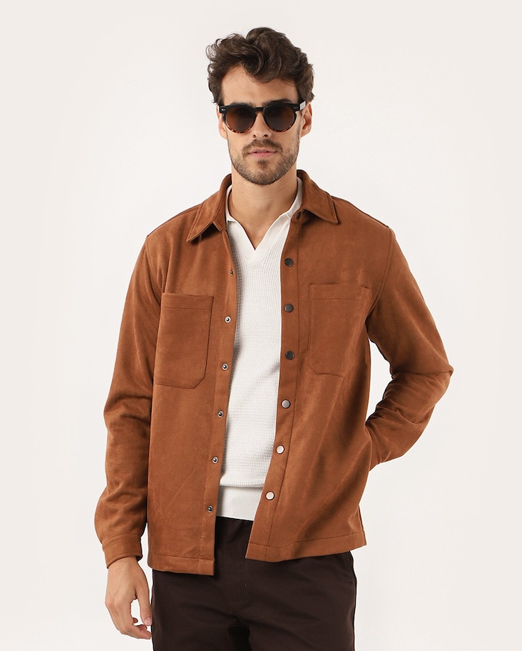 Riachuelo Jaqueta masculina com botão suede marrom Original by