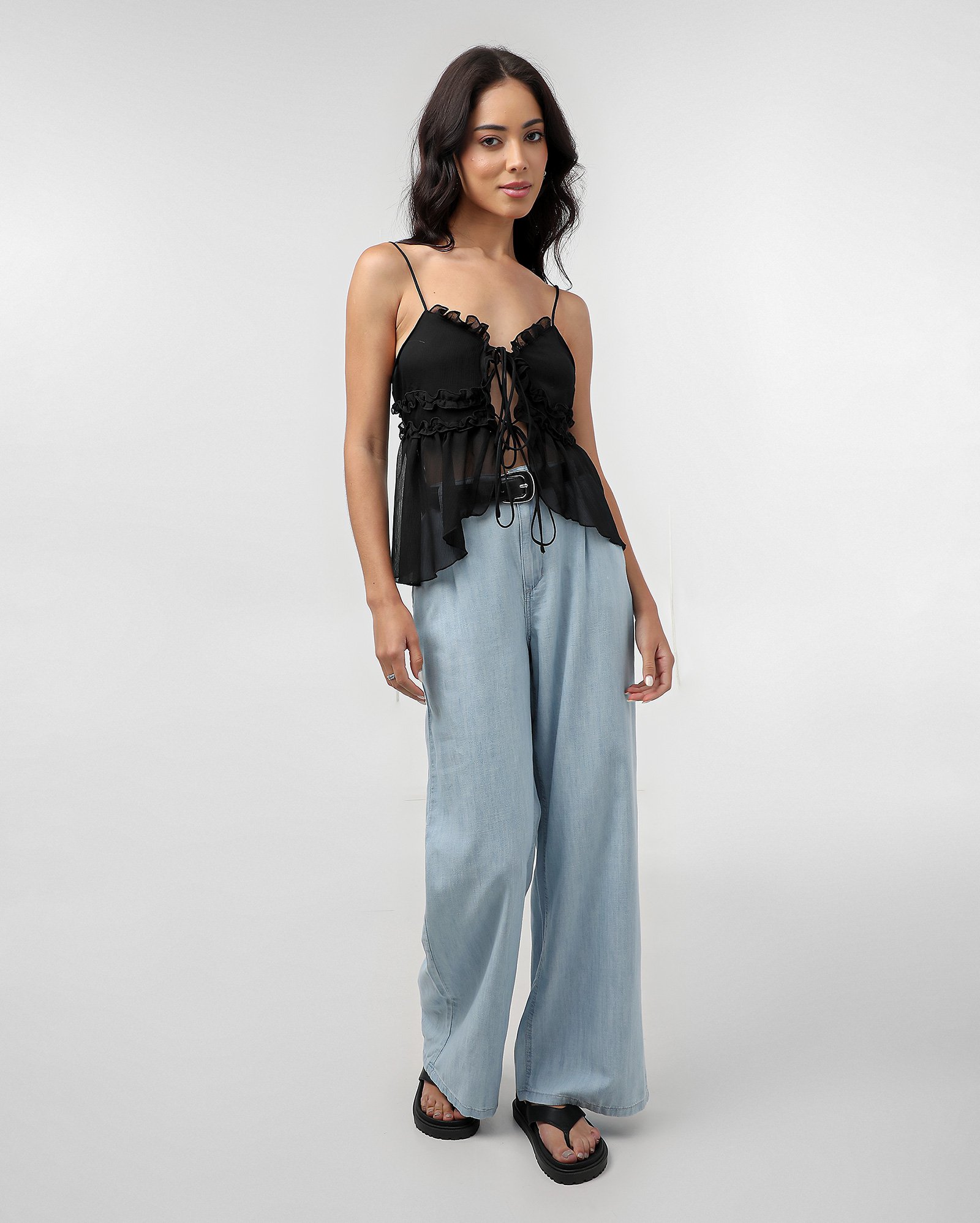 Calça jeans feminina wide leg cós elástico - Jeans Claro | Pool Jeans